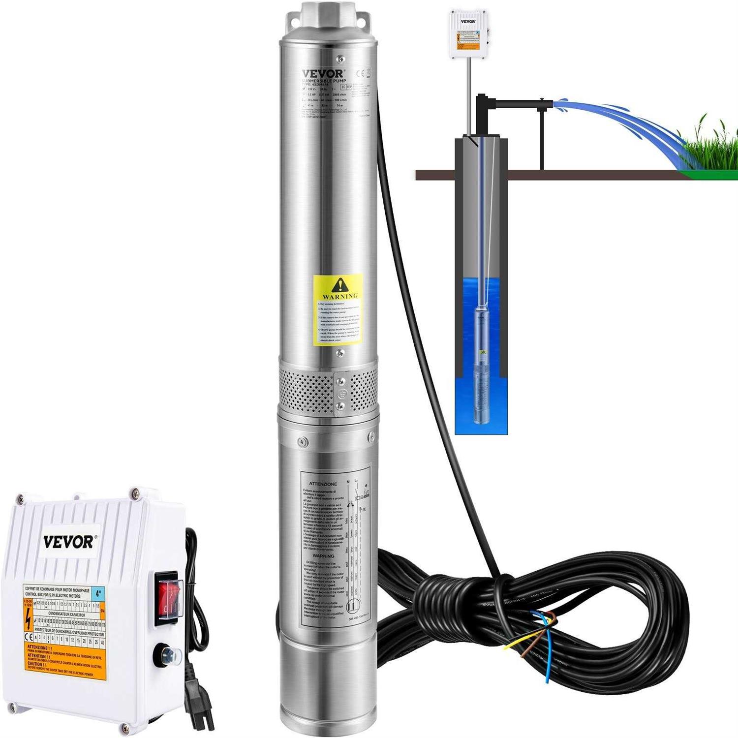 VEVOR Deep Well Submersible Pump 230V/60Hz 37GPM Head - Inhomebuy