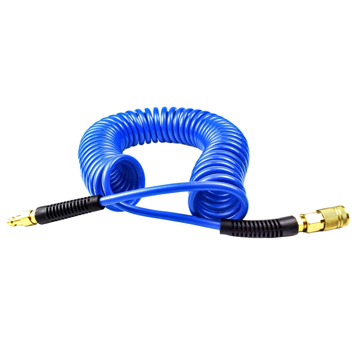 Yotoo Polyurethane Recoil Air Hose 1/4 Inner Diameter by 25′ Long with Bend Restrictor, 1/4 Industrial Quick Coupler and Plug - Inhomebuy