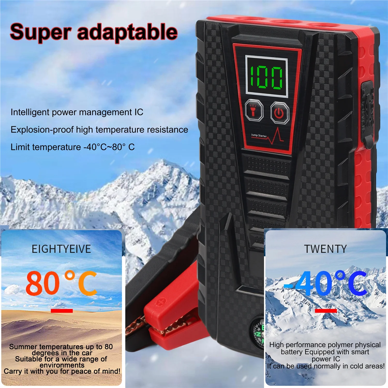 PRAXO Multi-functional Car Jump Starter, 5000A Peak 99800mAh Battery Jump Starter, 12V Car Battery Charger, Auto Battery Booster w/ LCD Display & 3 LED Modes, Portable Power Bank Charger - Inhomebuy