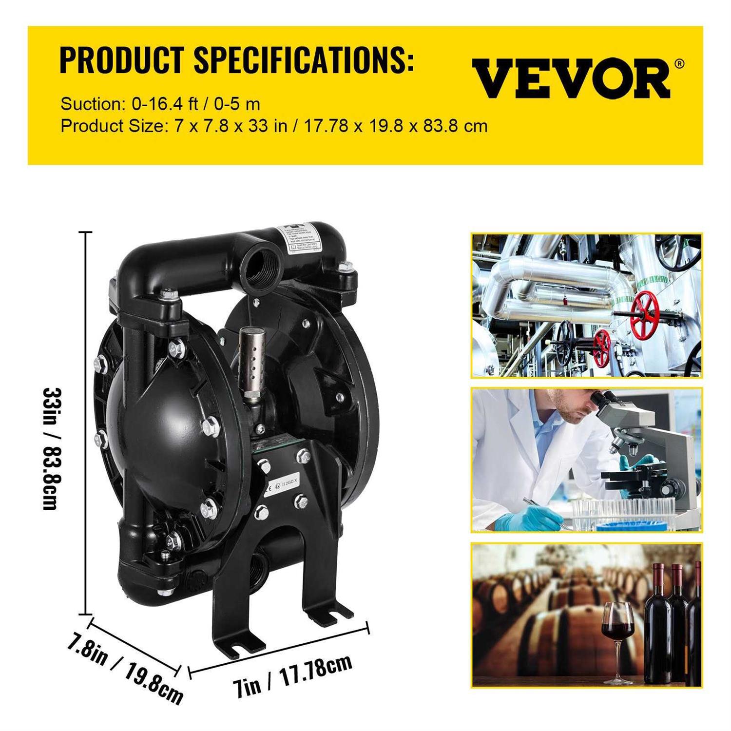 VEVOR Air-Operated Double Diaphragm Pump QBY4-25L F46 35 Gpm 1 Inch Inlet And Outlet YBGMBQBY4-25LF461V0 - Inhomebuy