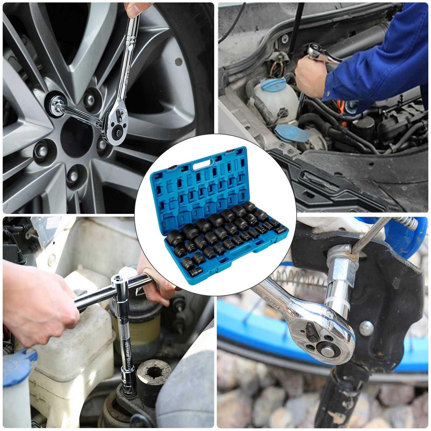 VEVOR Impact Socket Set 1/2 Inches 26 Piece Impact Sockets Socket - Inhomebuy