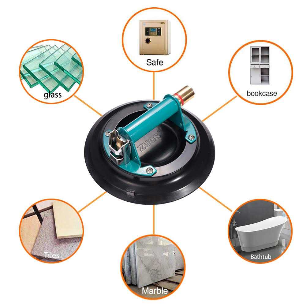 Zuos 8 Glass Suction Cup for Granite & Glass Lifting, Vacuum Suction Cup Vacuum Glass Lifter with Metal Handle and Abs Pump - Inhomebuy