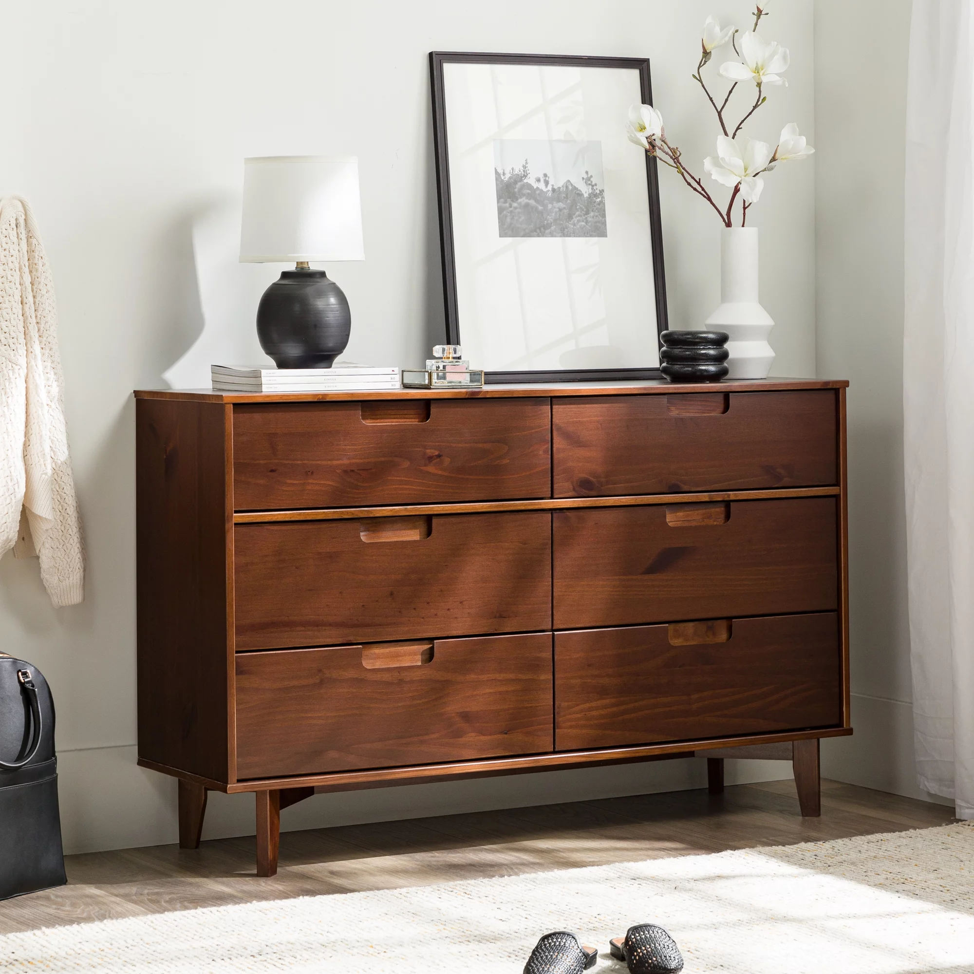 Walker Edison Sonoma 6-Drawer Solid Wood Caramel Dresser - Inhomebuy