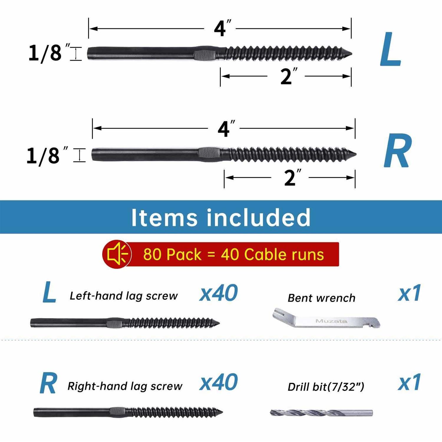 Muzata 1/8 Left & Right Lag Screw CK17 - Inhomebuy