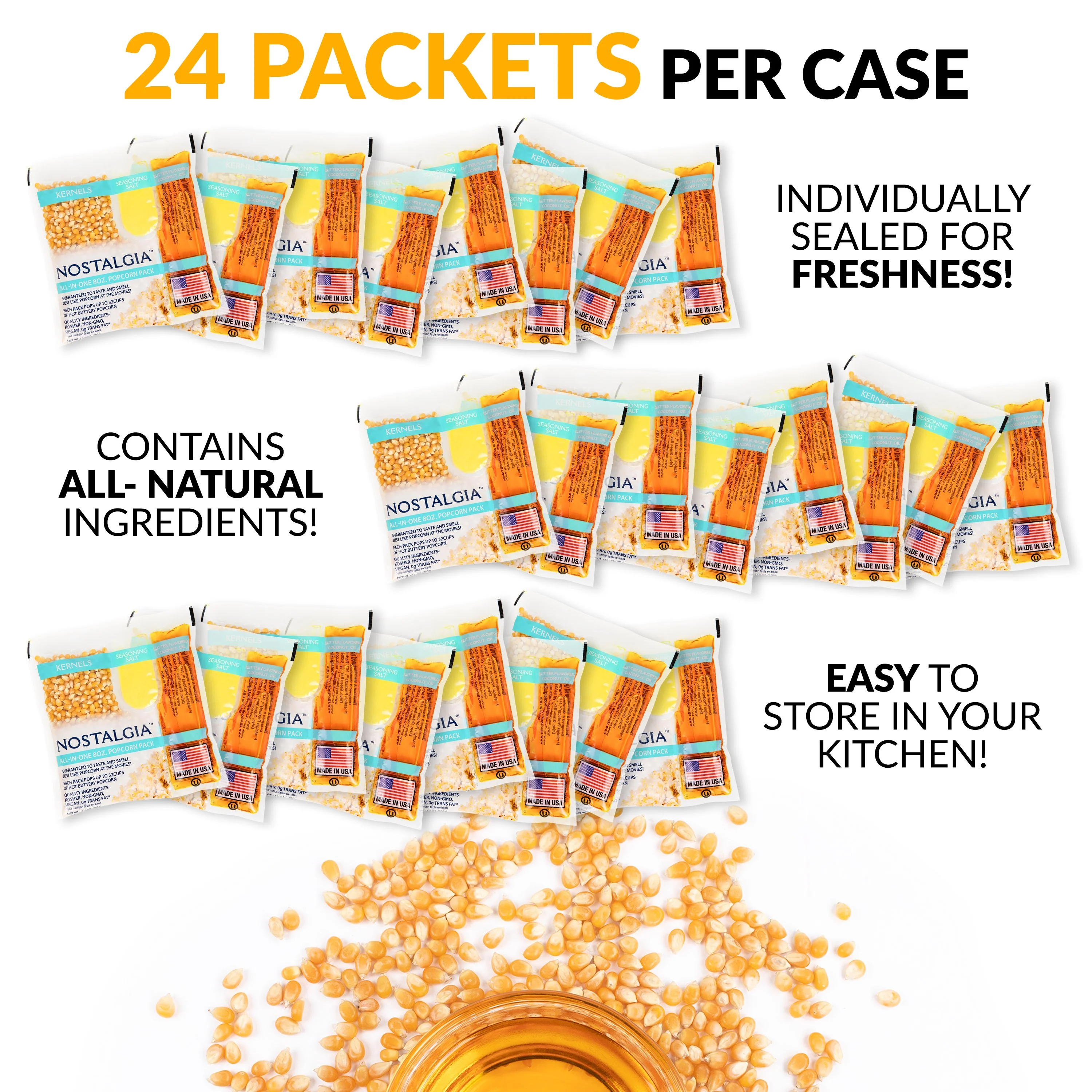 Best Tasting Premium 8-Ounce Popcorn, Oil & Seasoning Salt All-In-One Packs - 24 Count - Inhomebuy