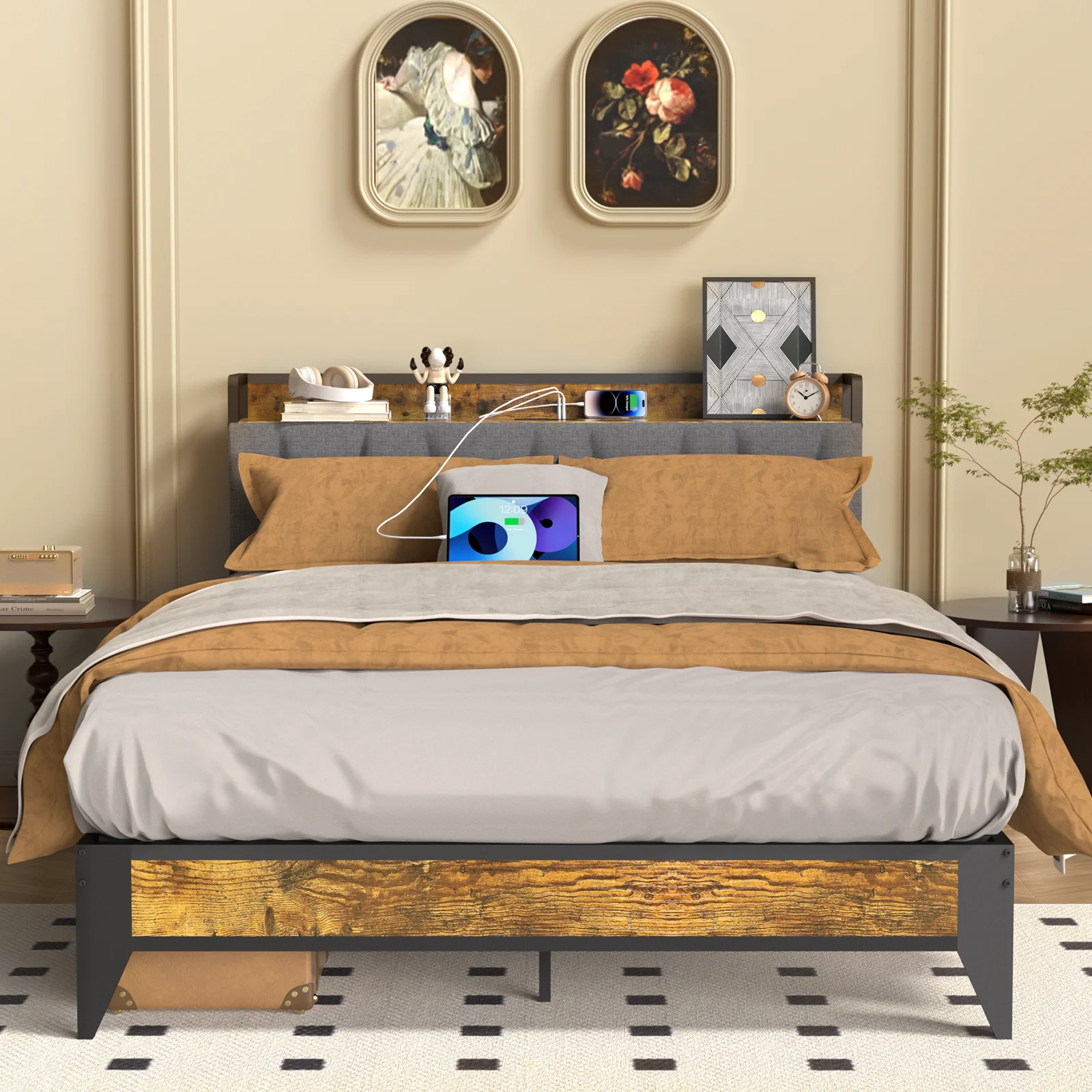 Behost Queen Bed, Queen Bed Frame with Headboard and Storage - Inhomebuy