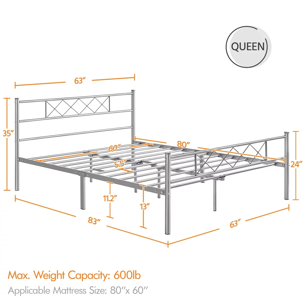 Yaheetech Metal Platform Bed Frame with Headboard and Footboard, Queen Size, Black - Inhomebuy