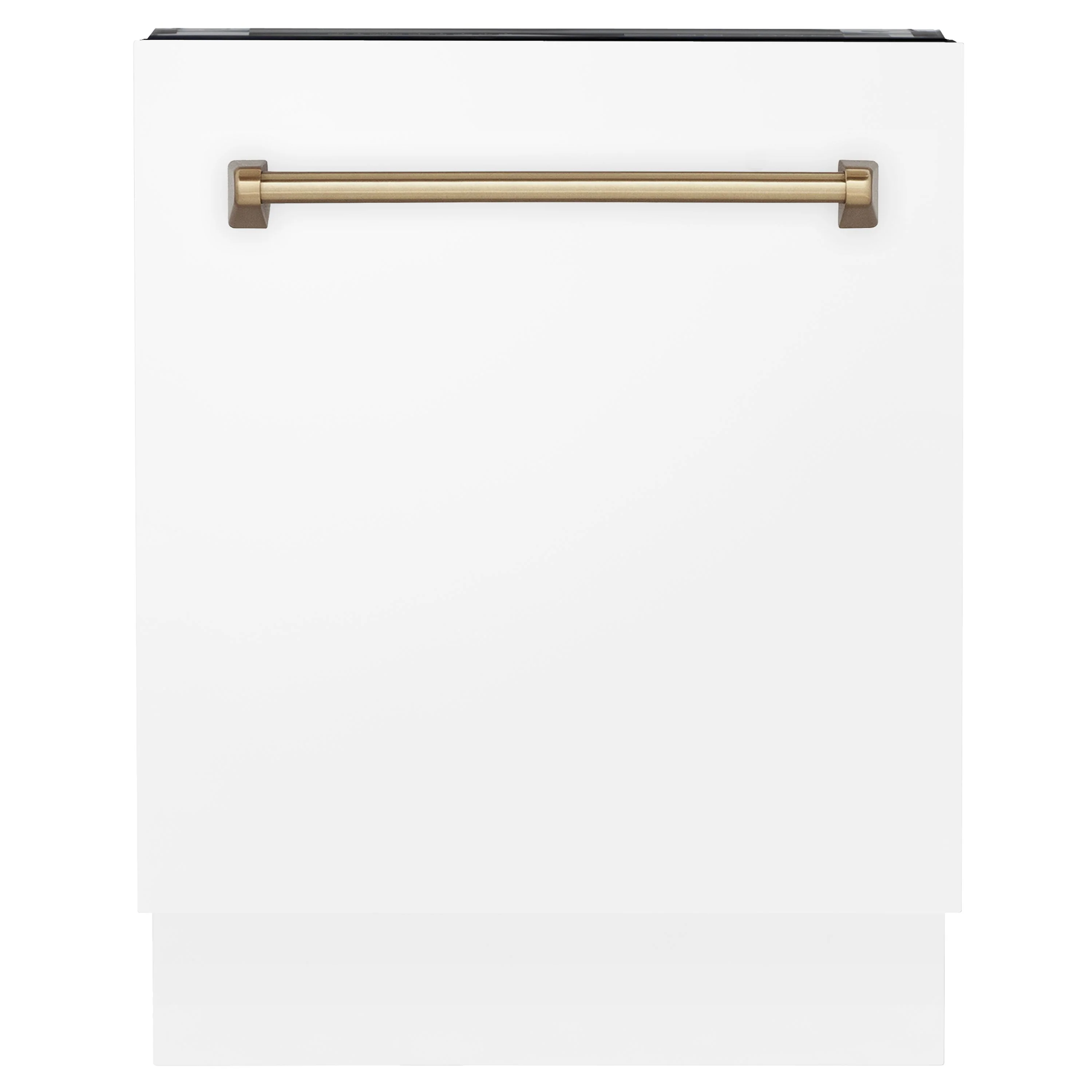 ZLINE Autograph Series 24 inch Tall Dishwasher in White Matte with Champagne Bronze Handle, DWVZ-WM-24-CB - Inhomebuy