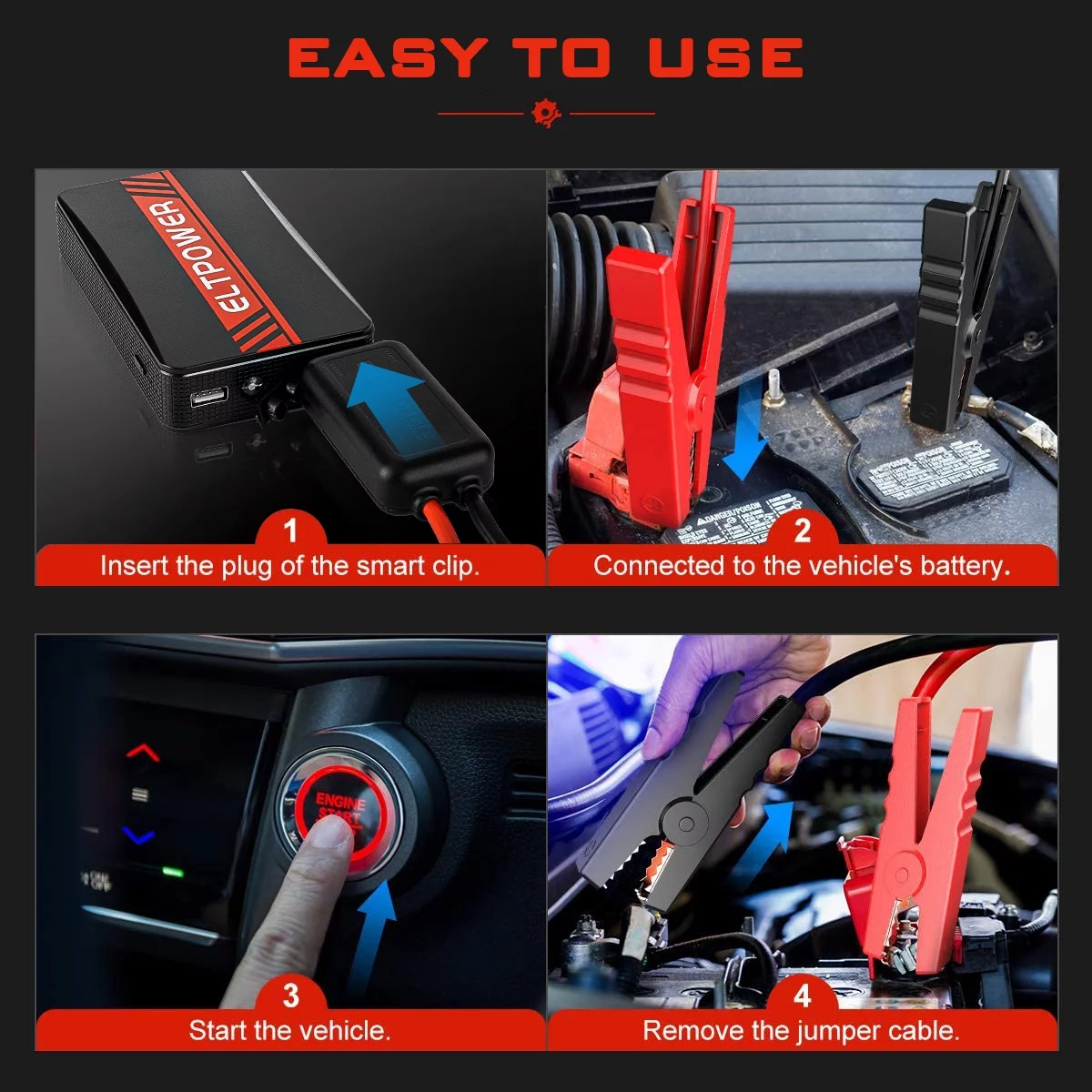ELTPOWER 20000mAh Car Battery Jump Starter for Up to 9L Gas 7L Diesel, 2000A Peak Auto Car Jump Starter with LED and USB Quick Charge 3.0 - Inhomebuy