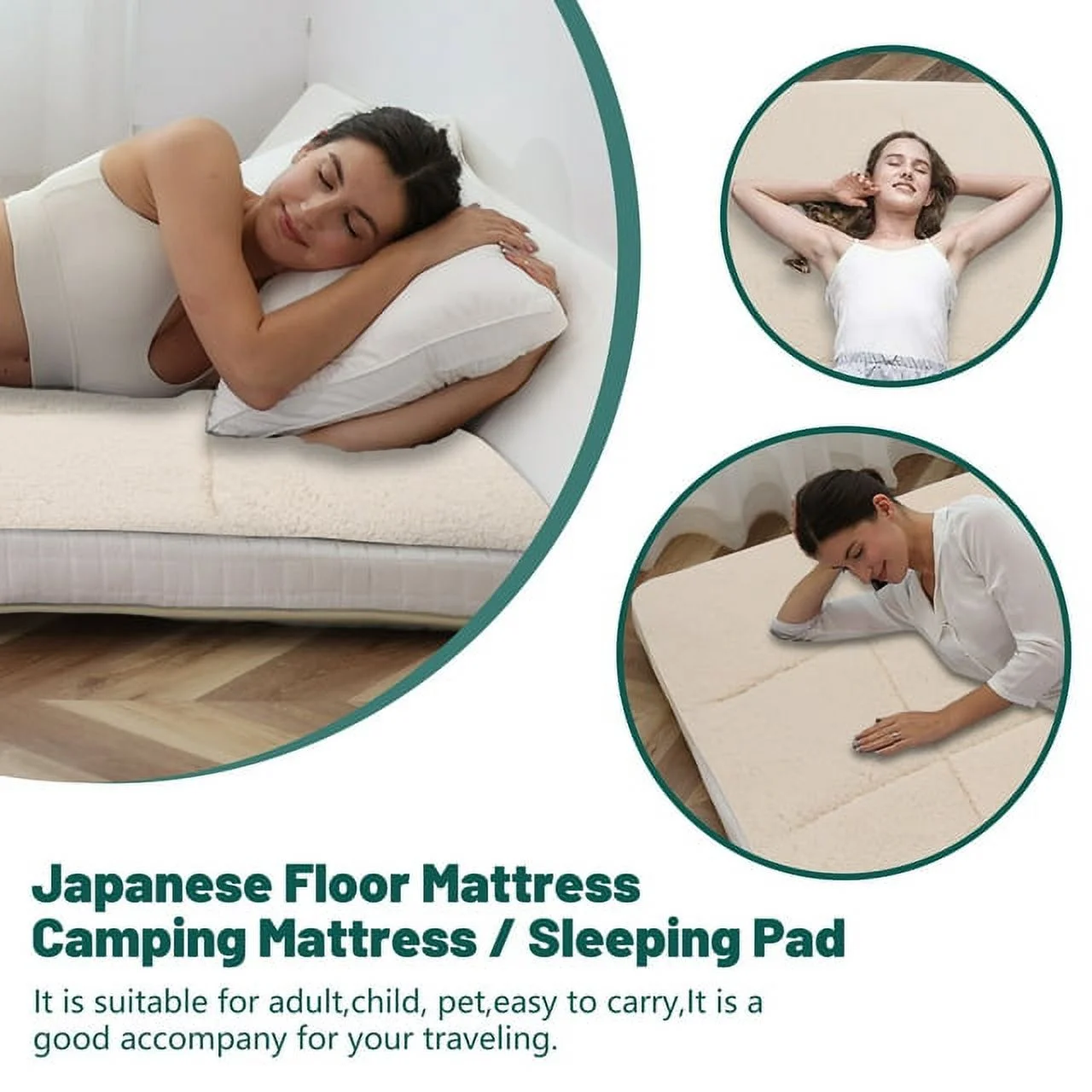 ABORON Japanese Floor Mattress, Upgraded Reversible Winter Futon Mattress Foam Mattress, 4