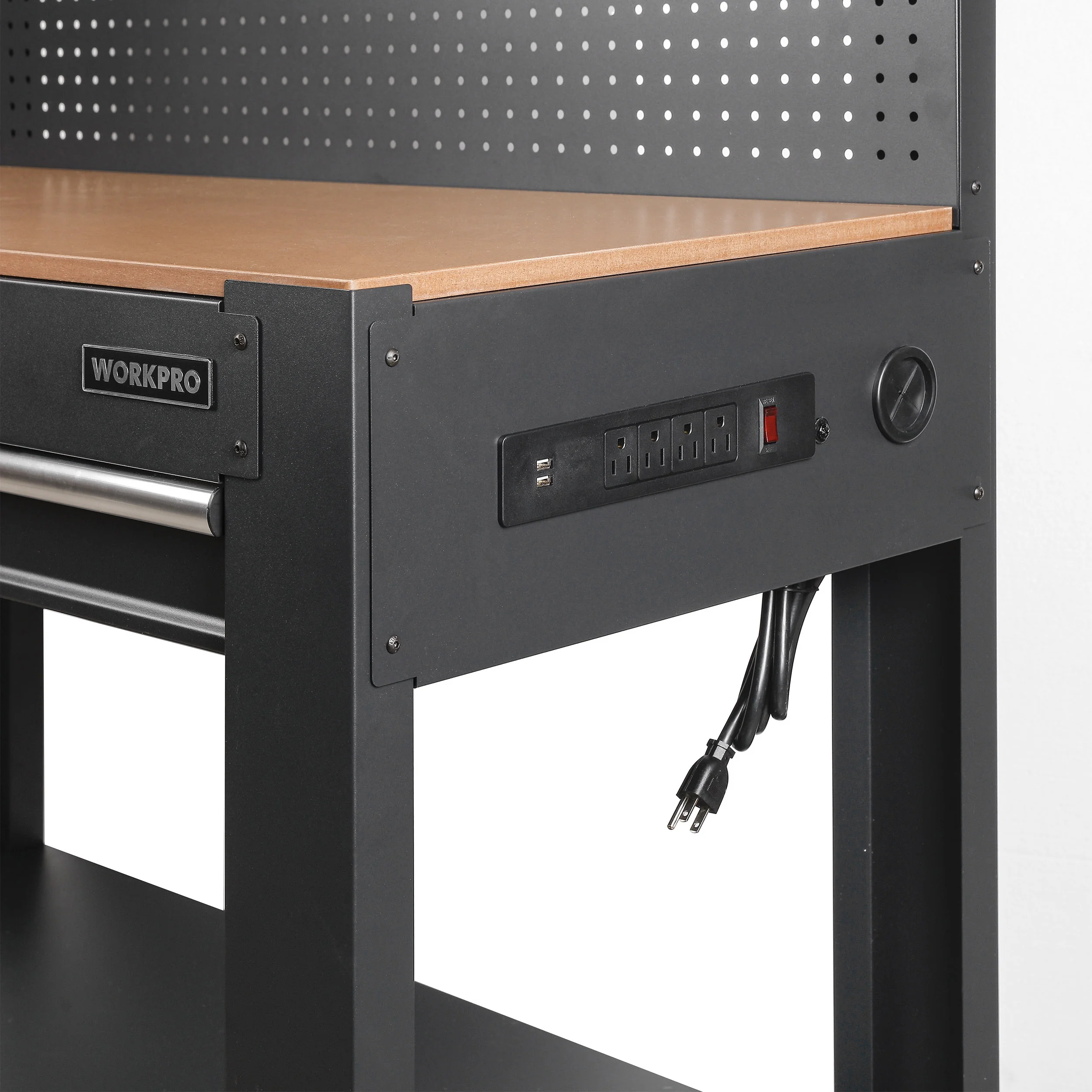 Workpro 45-in Multipurpose Workbench with LED Light & Power Strip, Steel - Inhomebuy