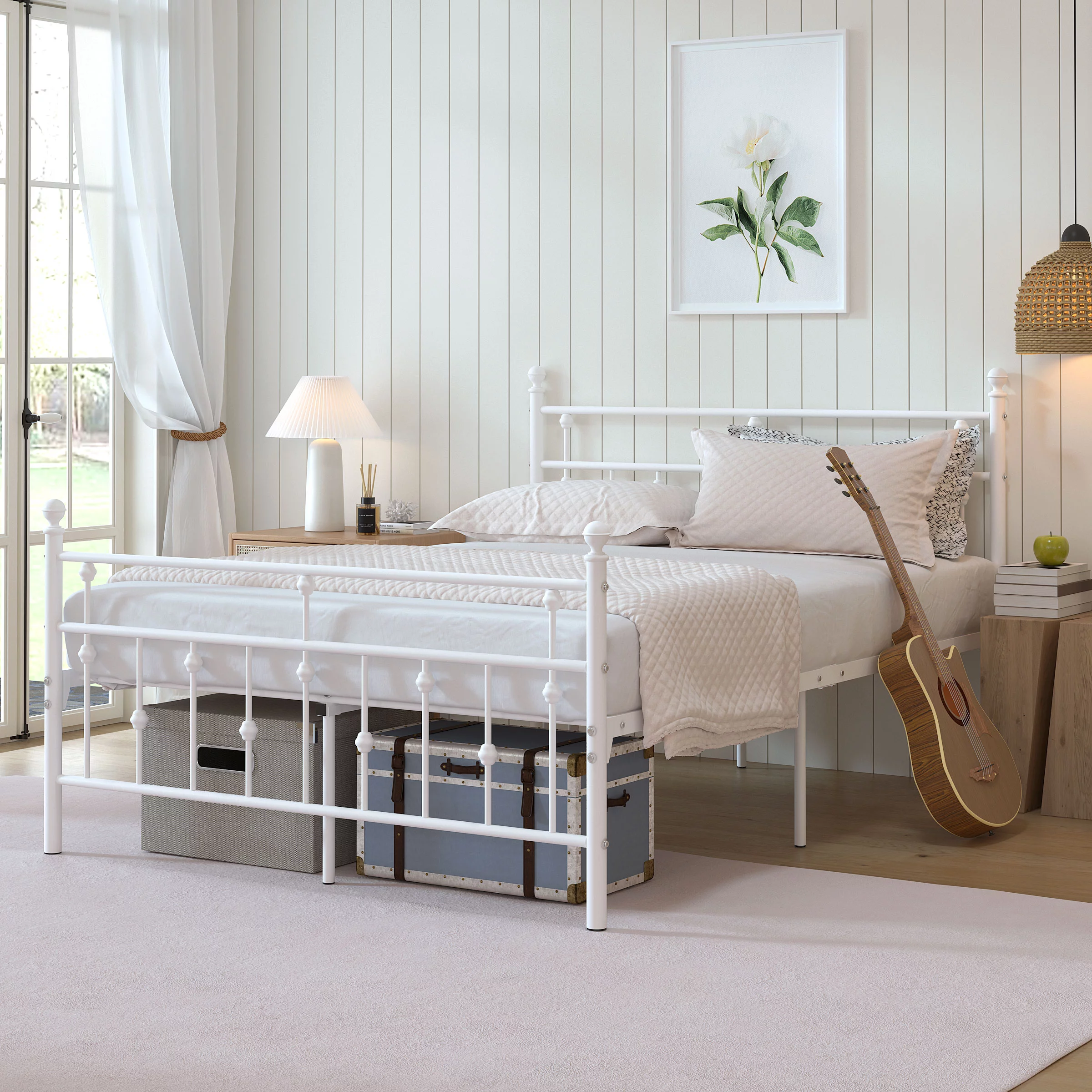 Yoneston Full Size Metal Platform Bed Frame with Retro Headboard Footboard, 14