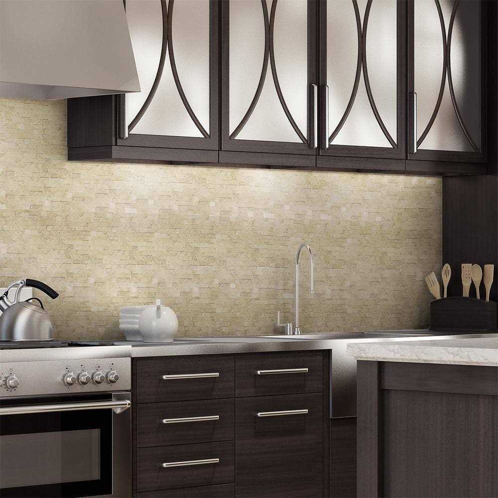 MosaicTileOutlet Linear Beige Travertine Peel and Stick Mosaic Tile - Inhomebuy