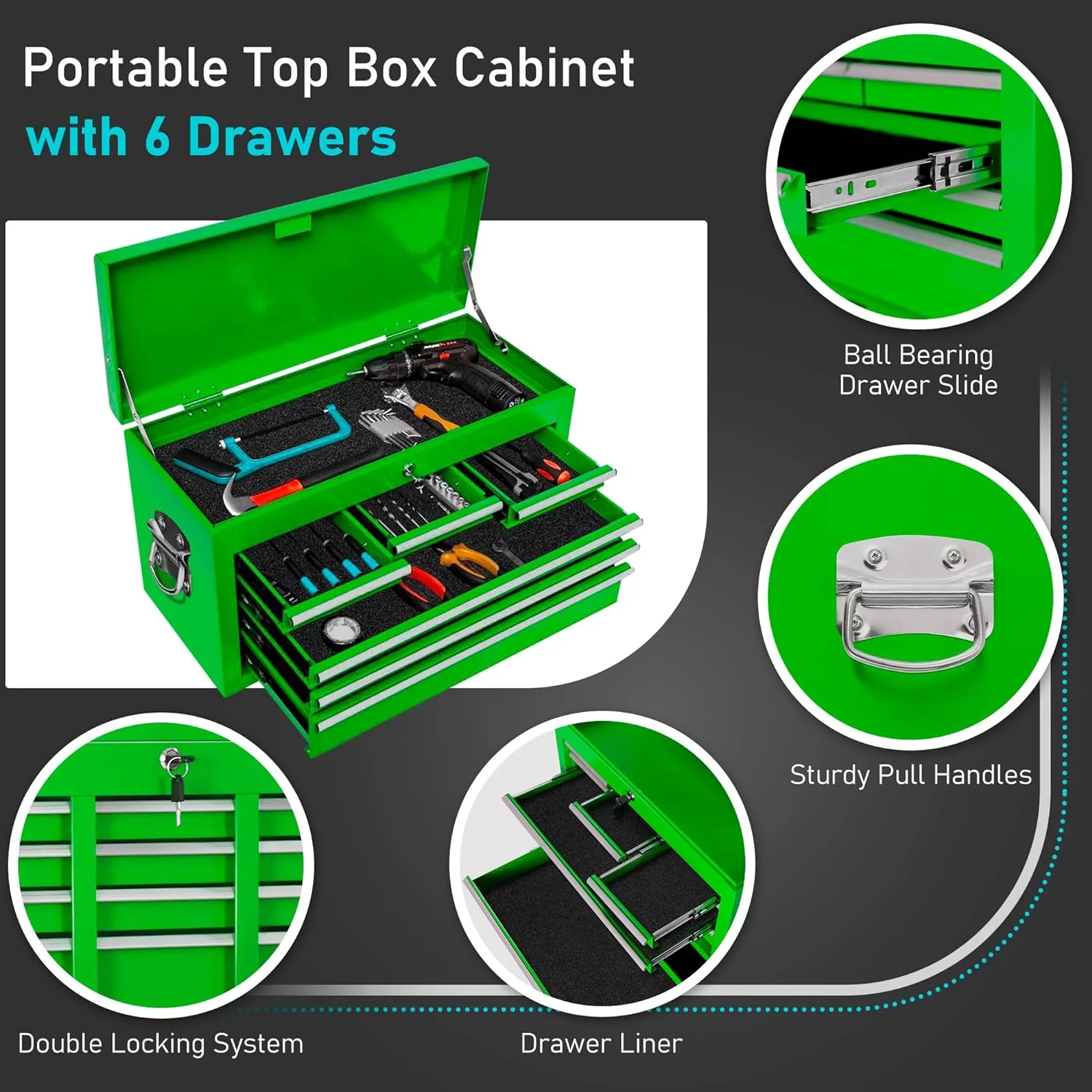 2-IN-1  Tool Chest & Cabinet, Large Capacity 8-Drawer Rolling Tool Box Organizer with Wheels Lockable Craft, Black - Inhomebuy