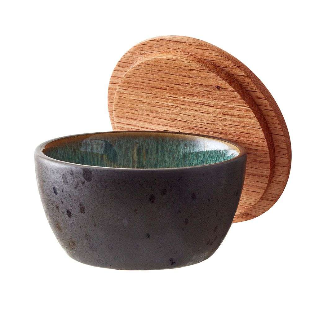 Stoneware Bowl With Lid Set 3 Pcs Black, Green - Inhomebuy