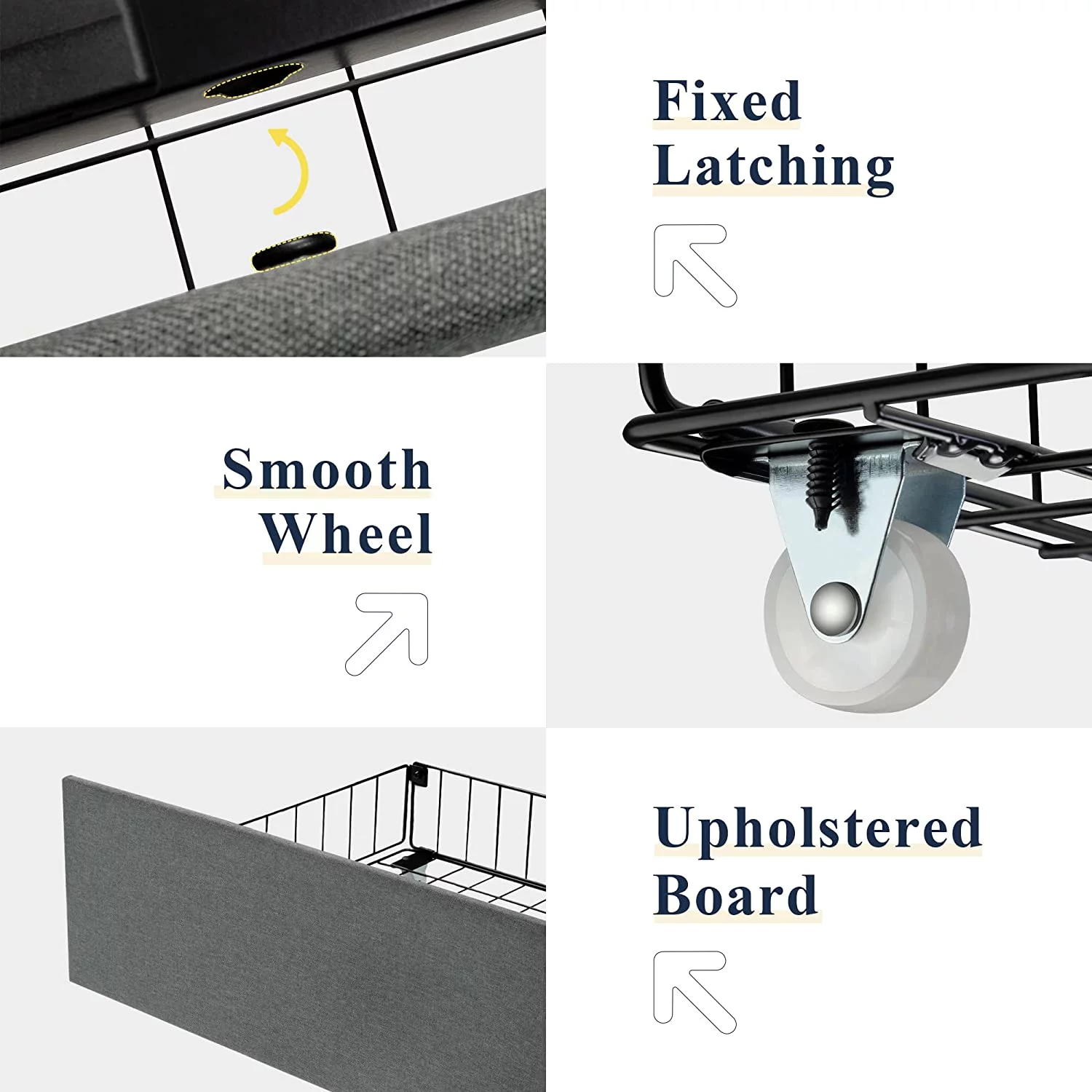 Allewie Queen Size Bed Frame with 4 Storage Drawers and Button Tufted & Wingback Headboard, Dark Grey - Inhomebuy