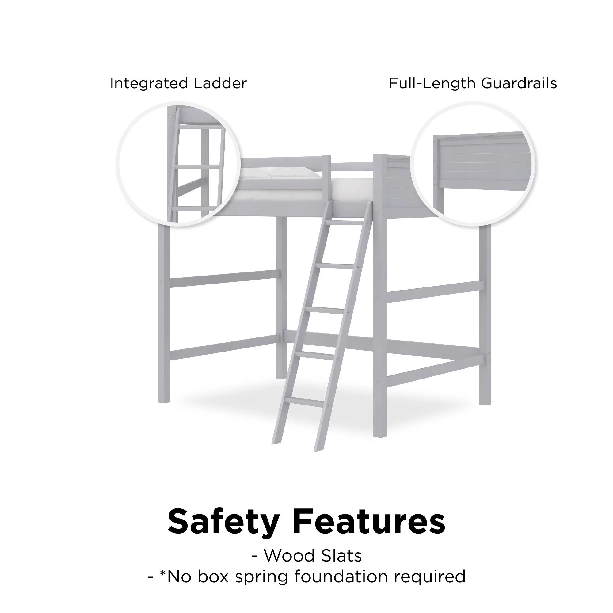 Your Zone Kiarah Full Size Loft Bed with Ladder, Black - Inhomebuy