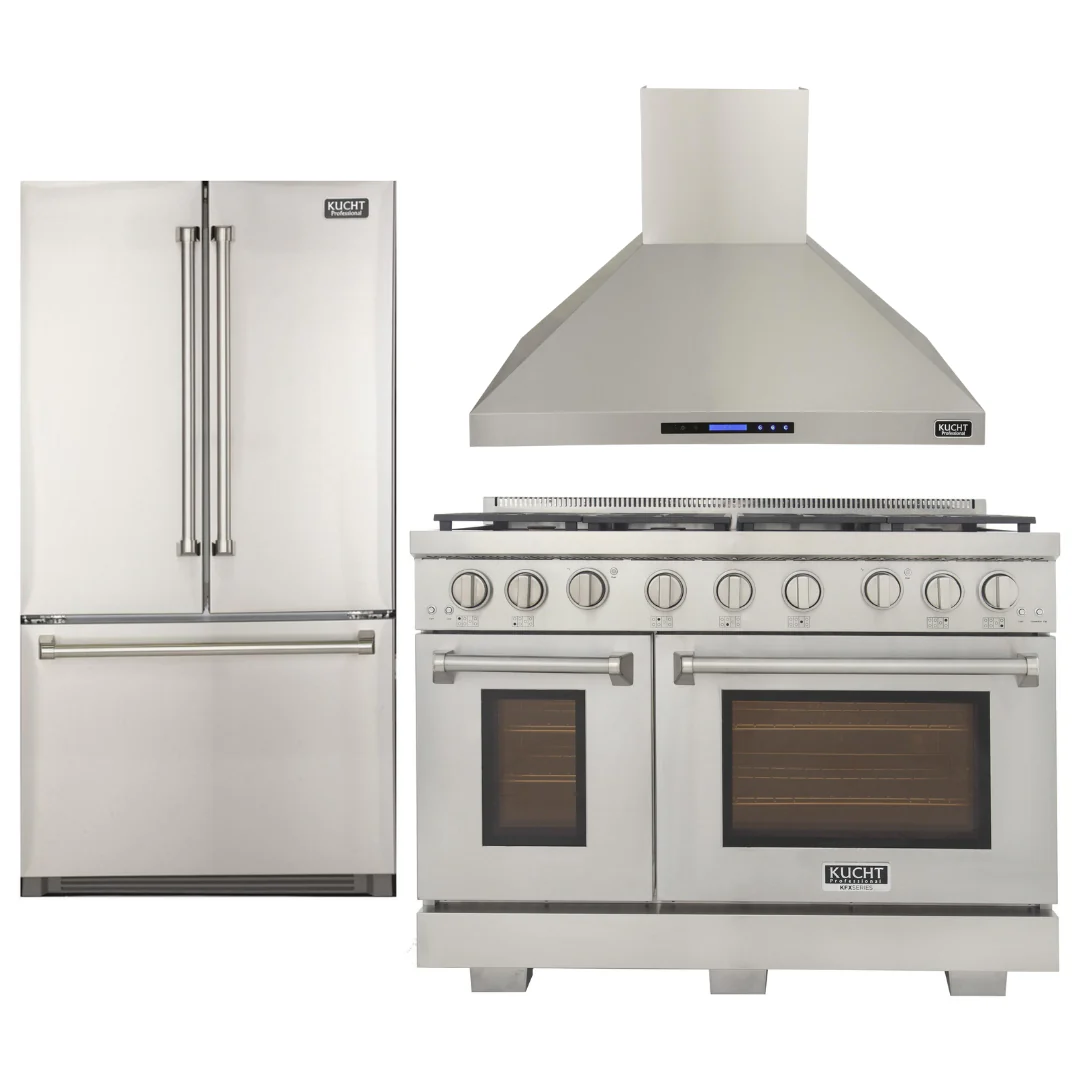 Kucht Appliance Package - 48 inch Natural Gas Range in Stainless Steel, Wall Range Hood, Refrigerator, AP-KFX480-4 - Inhomebuy