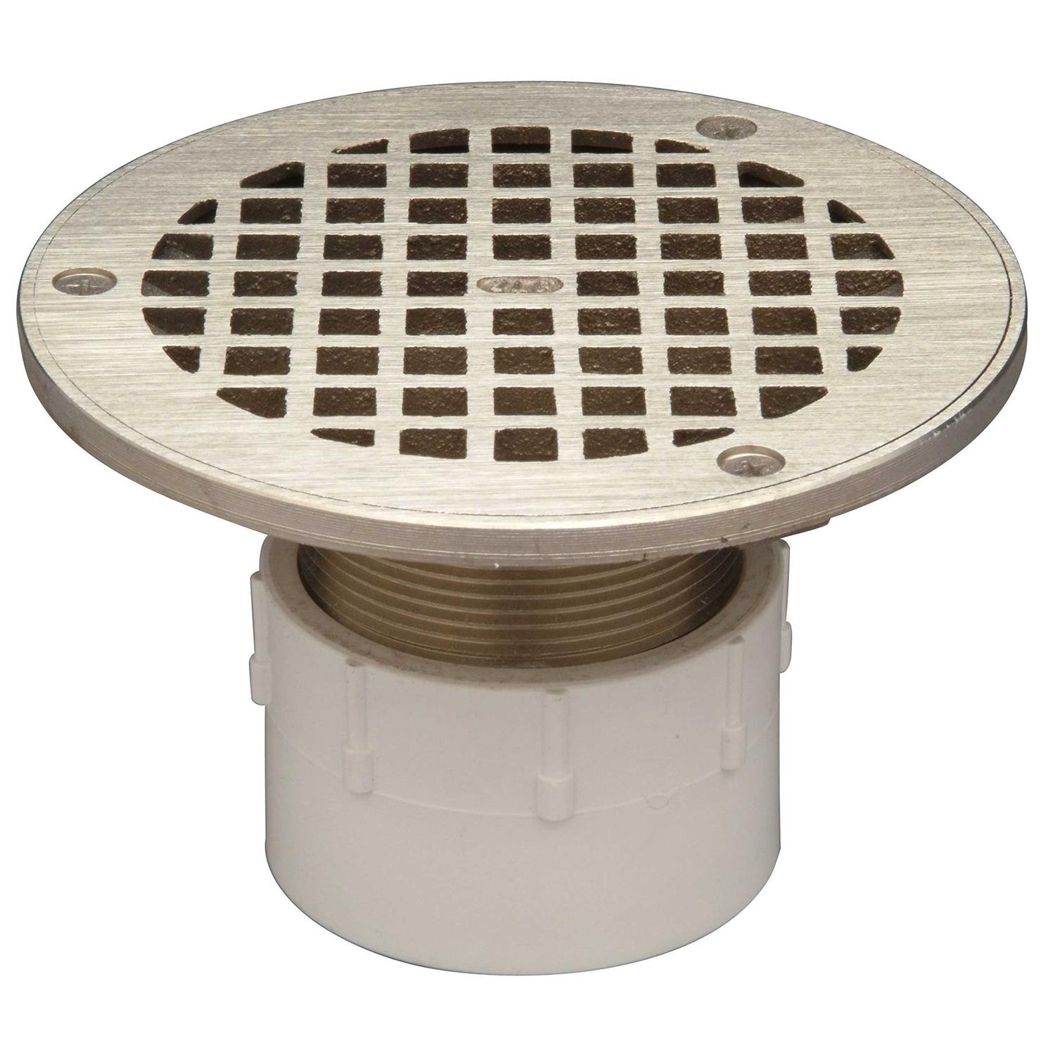 Zurn FD2-PV3 FD2 Adjustable PVC Floor Drain with 5 Round Nickel Bronze Head, Deck Plate, and 3 - Inhomebuy