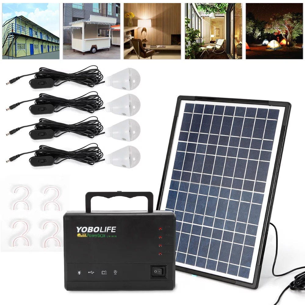 Anqidi Solar Panel Power Generator Kit Portable Camping Emergency Battery Station USB Charger w/4 LED - Inhomebuy
