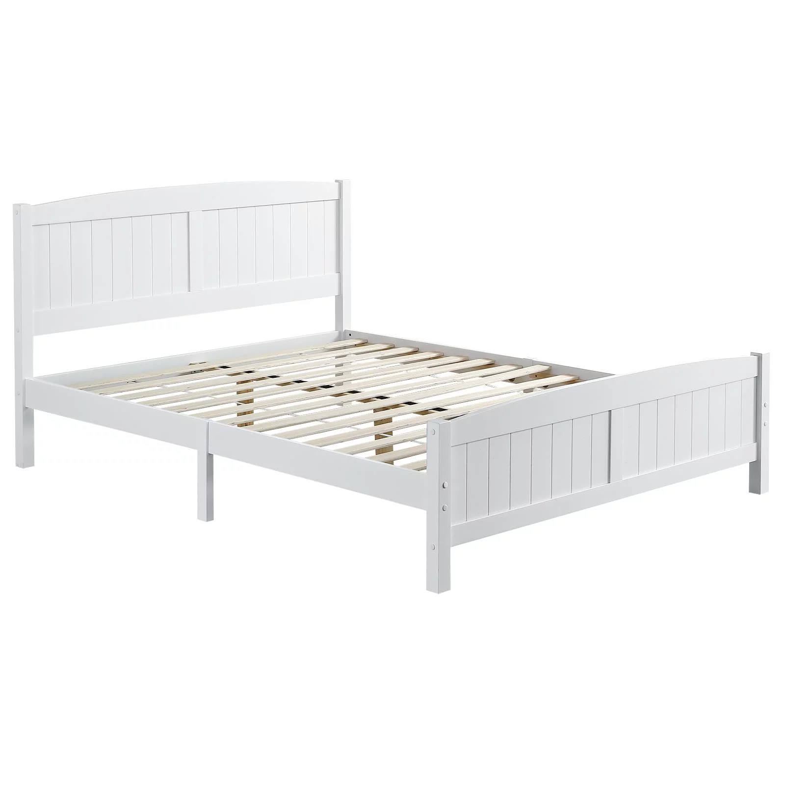 Zimtown Queen Bed Frame,Solid Pine Wood Kids Twin Platform Bed Frame, Bedroom Queen Bed with Headboard for Adults, White - Inhomebuy