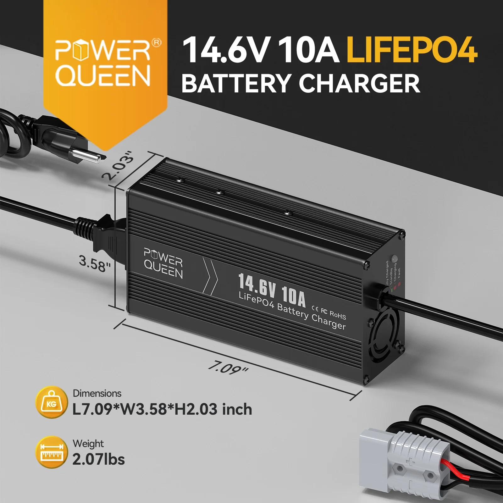 Power Queen 12V 50Ah Deep Cycle LiFePO4 Lithium Battery with 14.6V 10A Charger for RV, Camper, Trailer - Inhomebuy