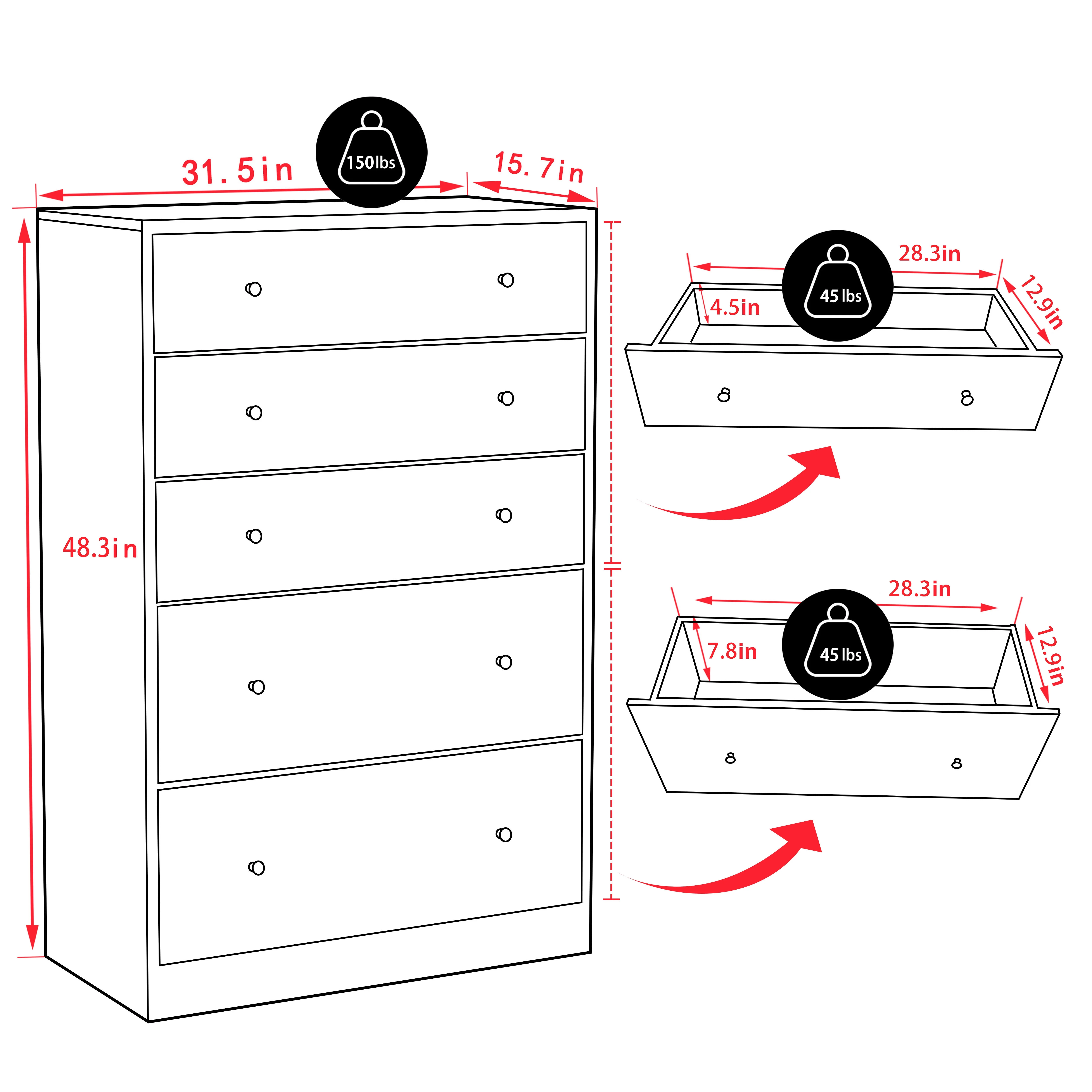 VEIKOUS 6 Drawer Dresser Chest for Bedroom, Storage Chest of Drawers for Closet Organizers, Black - Inhomebuy