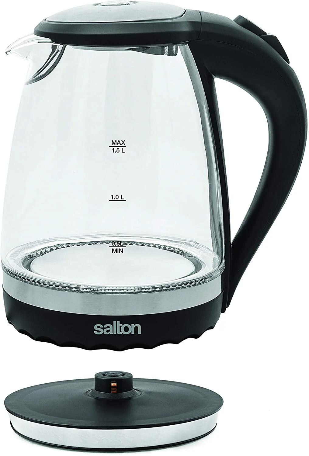 Salton cordless Kettle: 1.5L, 1100W, glass body w/black trim | GK-1831 - Inhomebuy