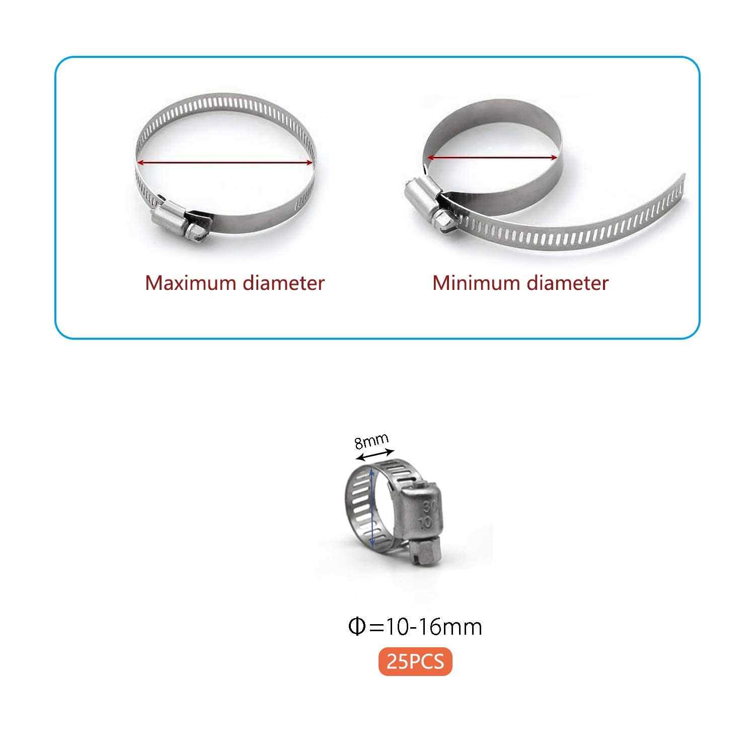 ZIPCCI Hose Clamp 25 Pack Stainless Steel Worm Gear Fuel line Hose clamps - Inhomebuy