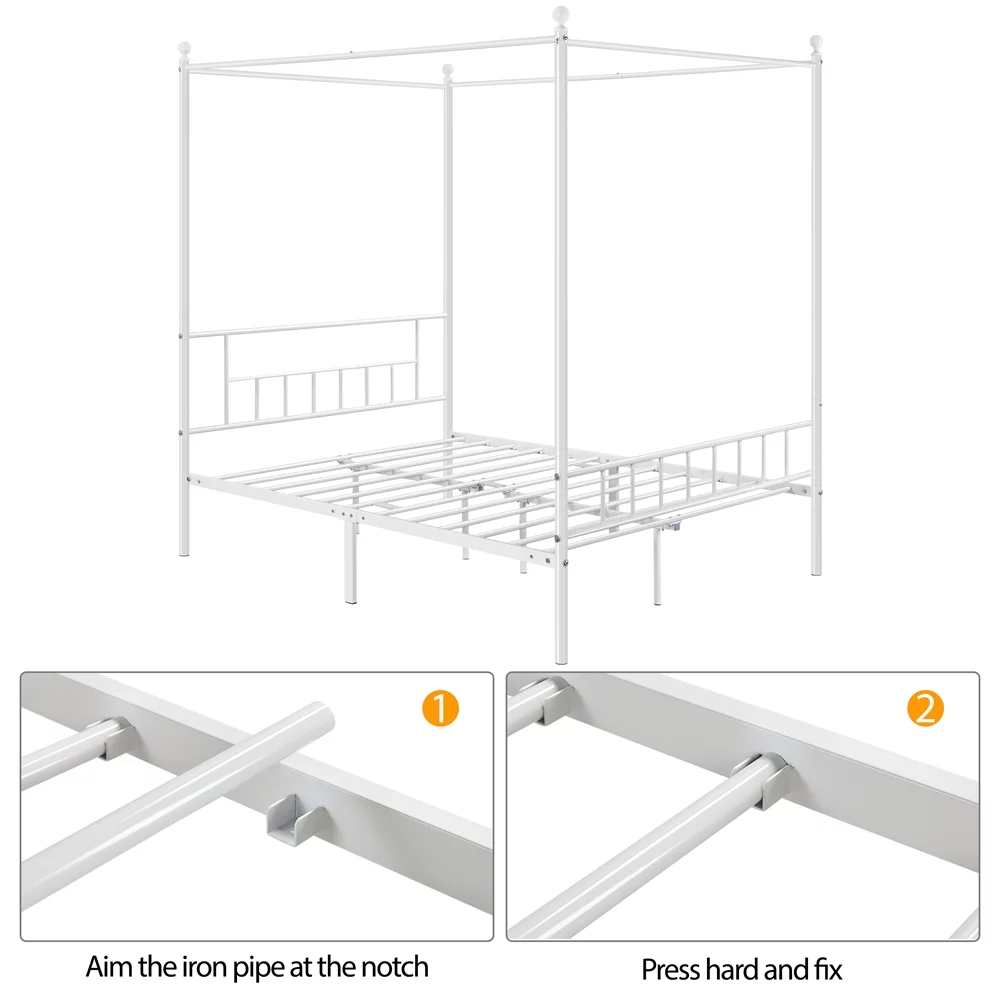 Topeakmart Metal Bed Frame Four-Poster Canopied with Headboard & Footboard, Queen, Black - Inhomebuy
