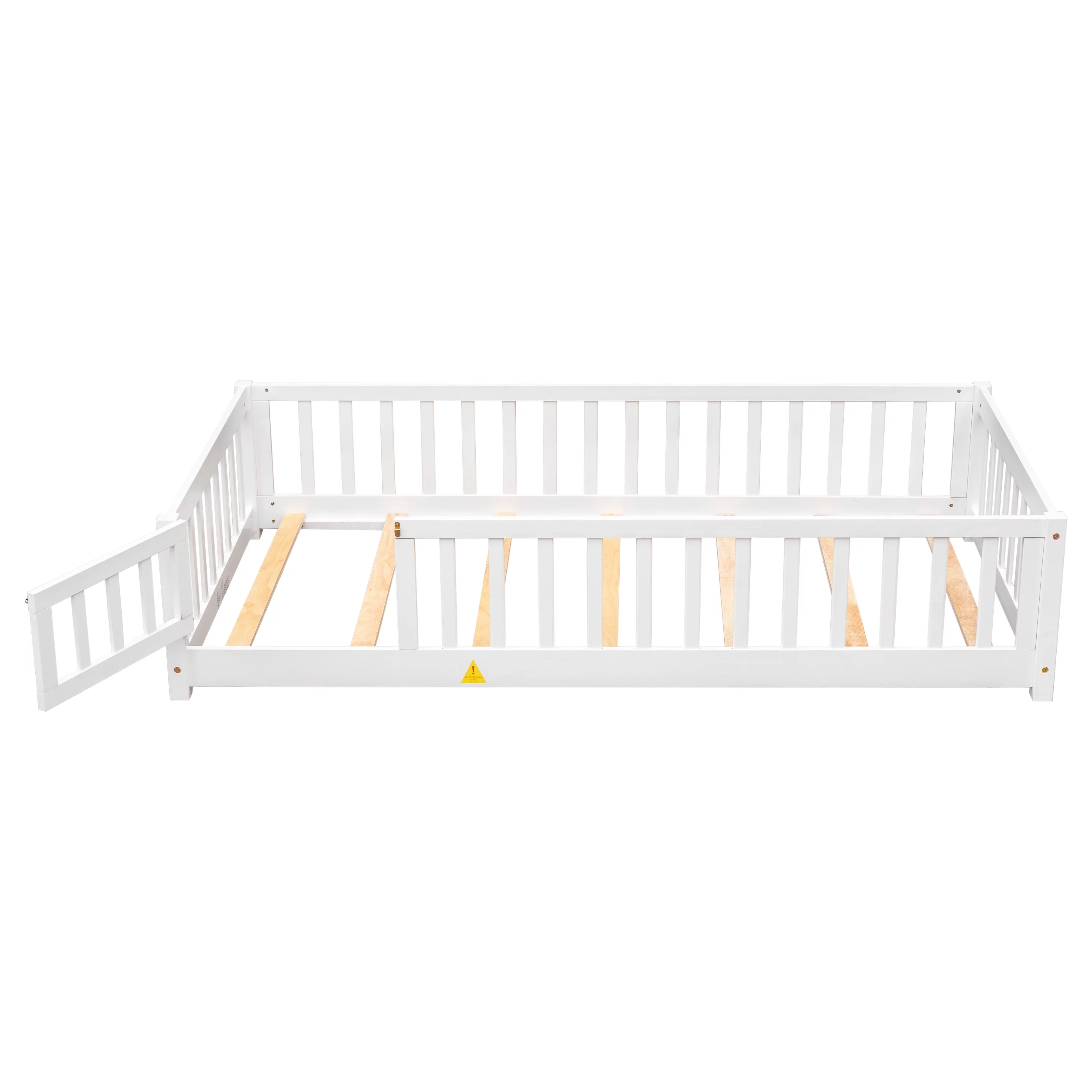 uhomepro Kids Toddler Bed with Fence and Door, Full Size Platform Bed Floor Bed, Wood Bed Frame No Box Spring Needed, Gray - Inhomebuy