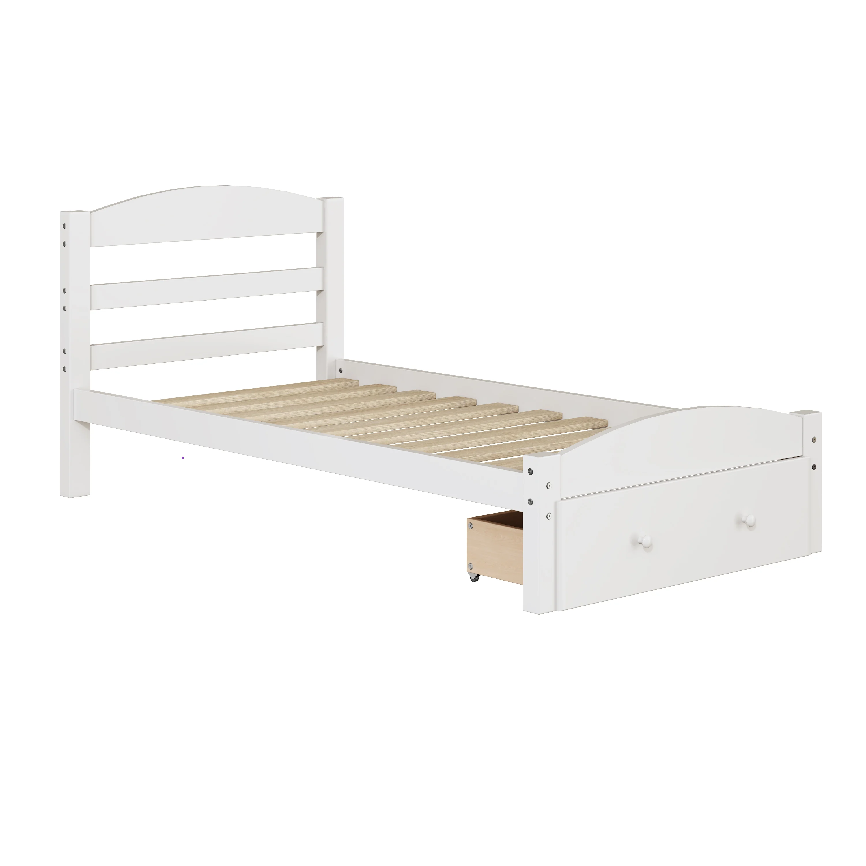 Twin Bed for Kids with Storage Drawer, Upgrade Pine Wood Bed Frame with Headboard and Footboard, Modern Kids Bed Furniture for Bedroom, Holds 275 lb, No Box Spring Needed, White - Inhomebuy