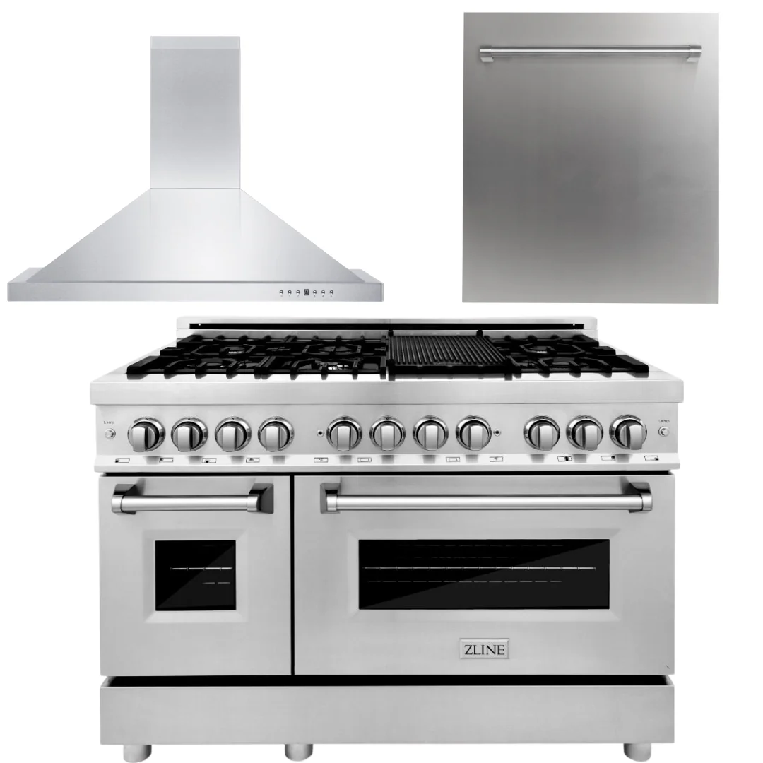 ZLINE Appliances Set – ZLINE 48 Range Package – Includes ZLINE 48 Range, ZLINE 48 Range Hood, ZLINE Dishwasher, AS-RA48-4 - Inhomebuy