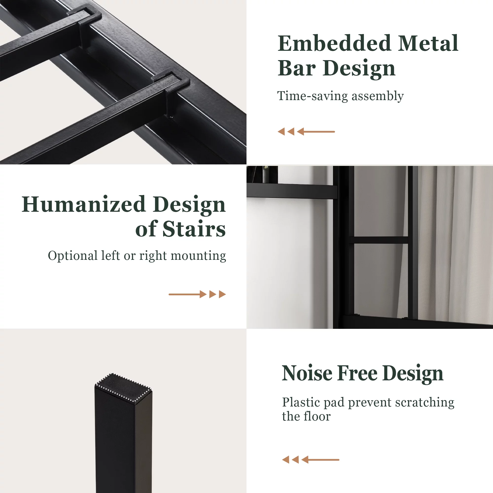 Amolife Metal Twin Size Loft Bed Frame with Stairs & Full-Length Guardrail, Rustic Wood, Black Frame (Desk not included) - Inhomebuy