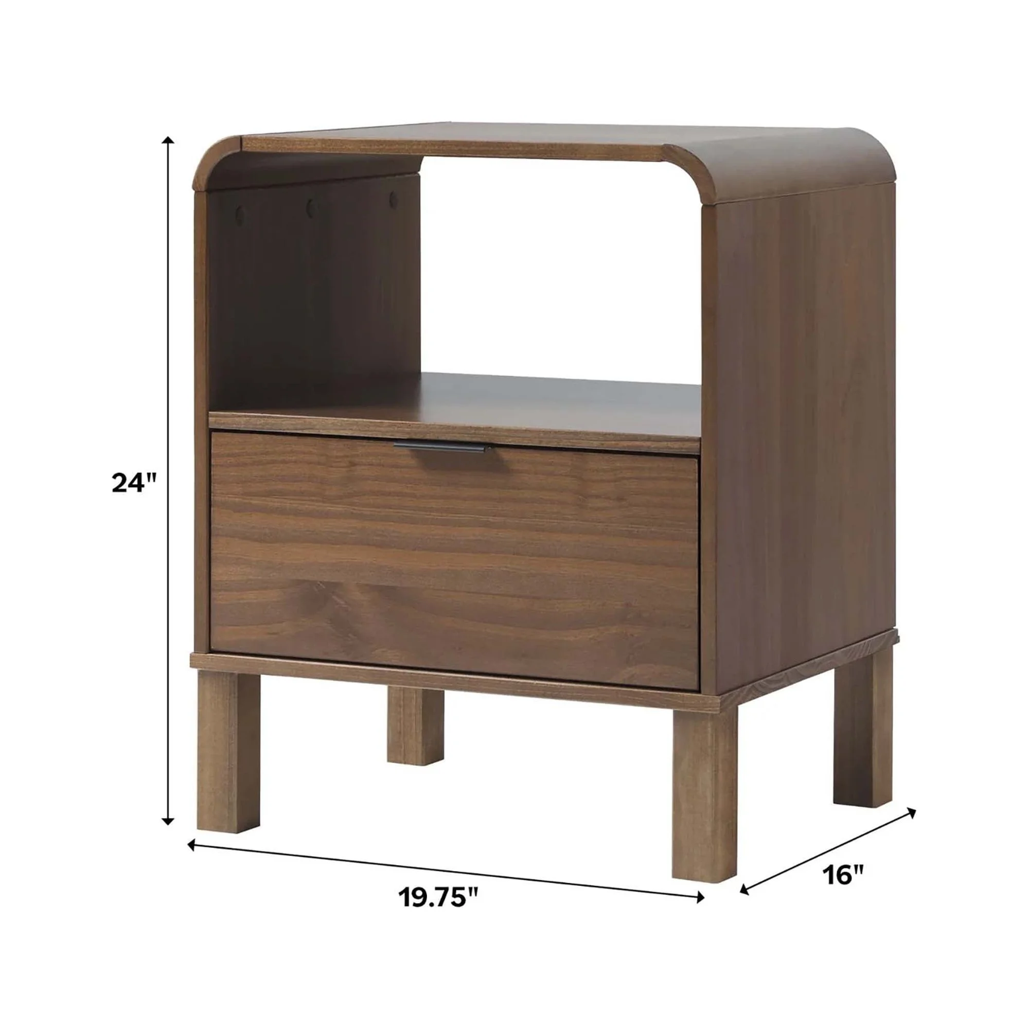 Walker Edison Modern Curved-Frame Solid Wood Nightstand, Brown - Inhomebuy