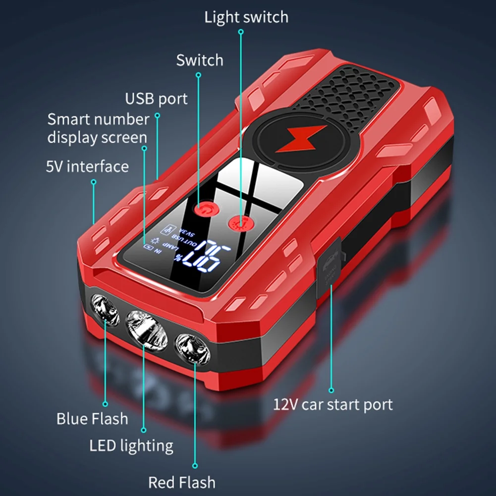 Car Jump Starter,5000A Peak 99800mAh Battery Jump Starter, 12V Car Battery Charger, Auto Battery Booster w/ LCD Display & 3 LED Modes, Portable Power Bank Charger - Inhomebuy