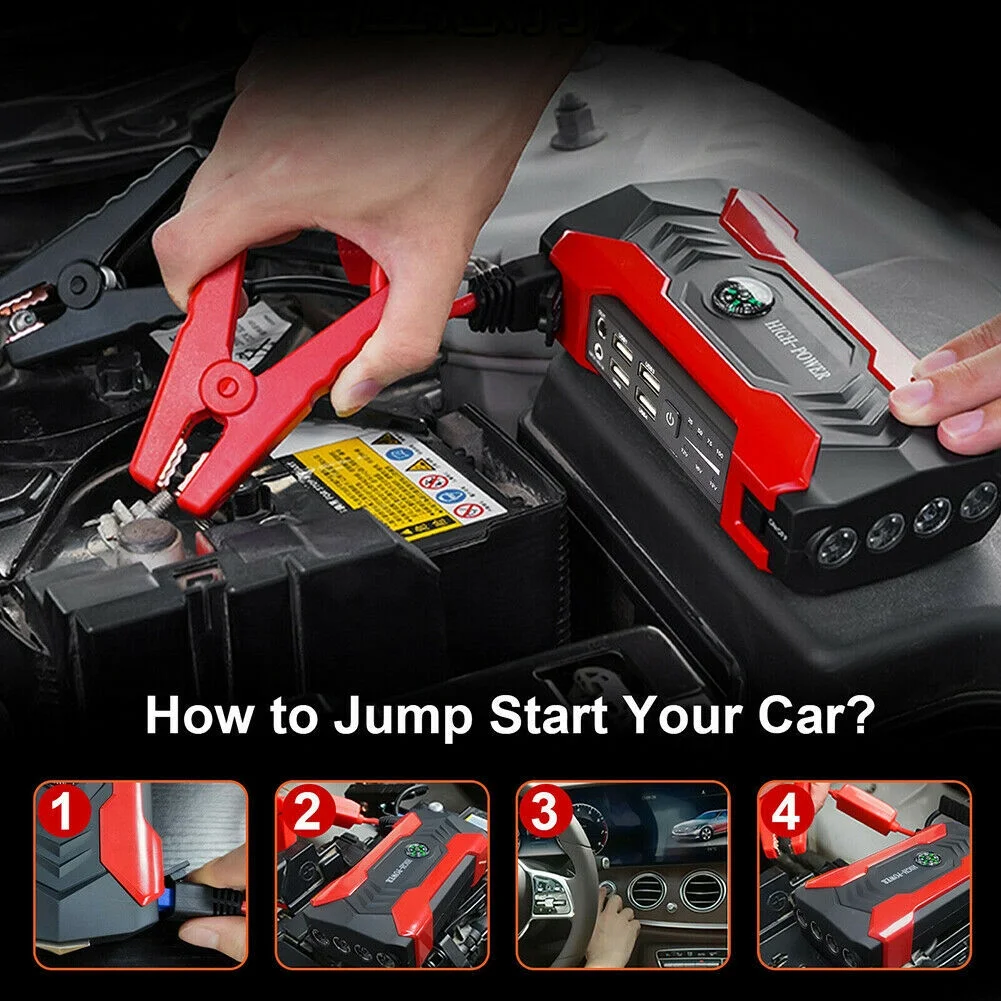 Multi-functional Car Battery Jump Starter 99800mAh Portable Charger Power Bank for Cell Phone, 4 USB Ports, LED Flashlight, Emergency 12V Auto Jump Starter Power Pack USA - Inhomebuy