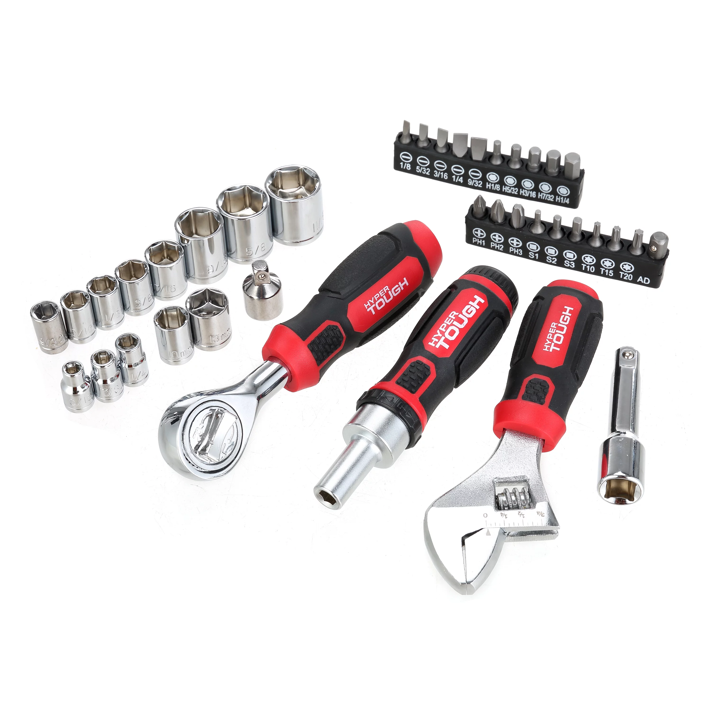 Hyper Tough 38 Piece Multi-Size Stubby Wrench and Socket Set For Home Use - Inhomebuy