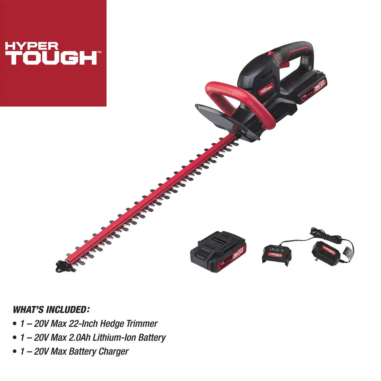 Hyper Tough 20V Max 22-inch Cordless Battery Powered Hedge Trimmer, HT21-401-003-07 - Inhomebuy