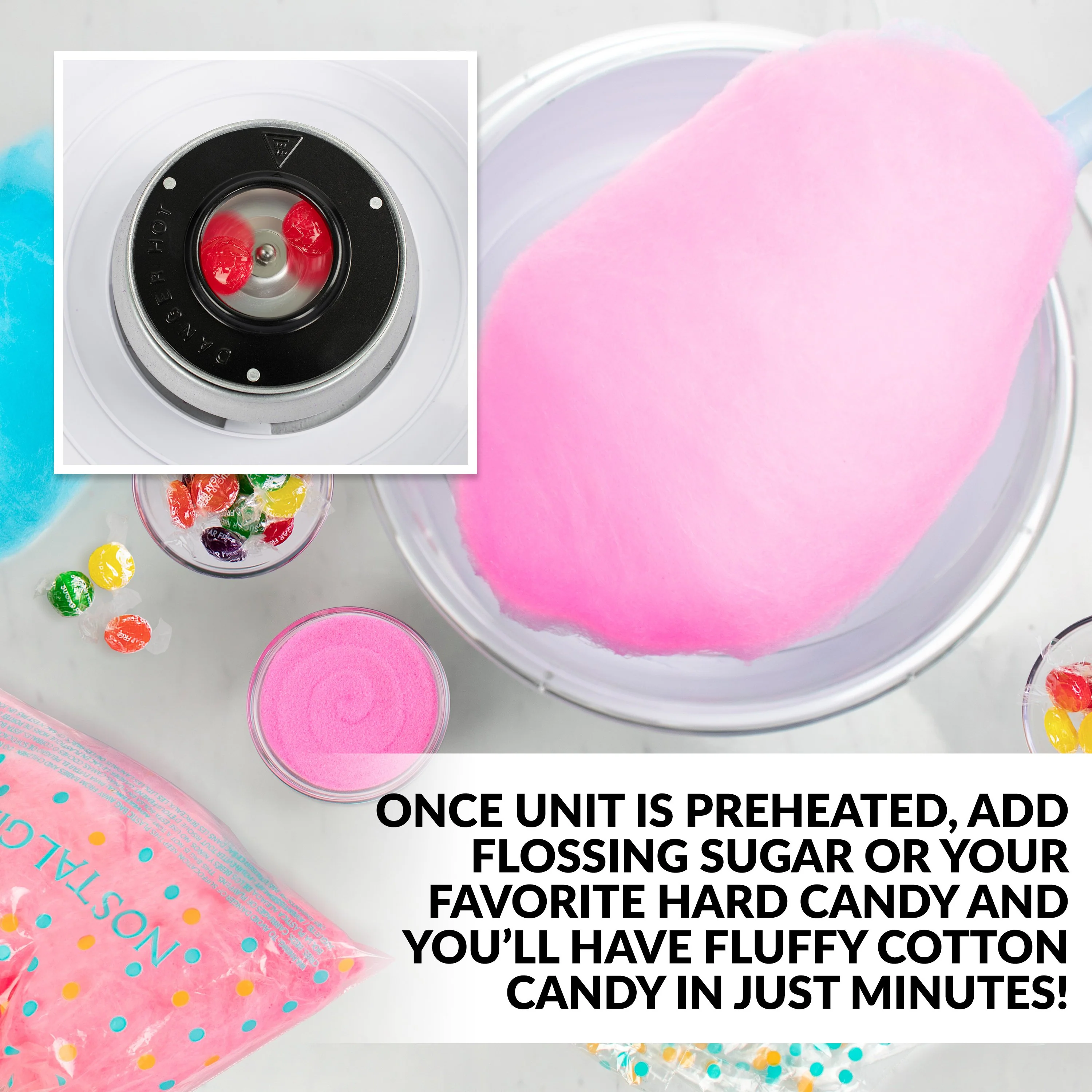Hard & Sugar-Free Candy Cotton Candy Maker, Pink - Inhomebuy