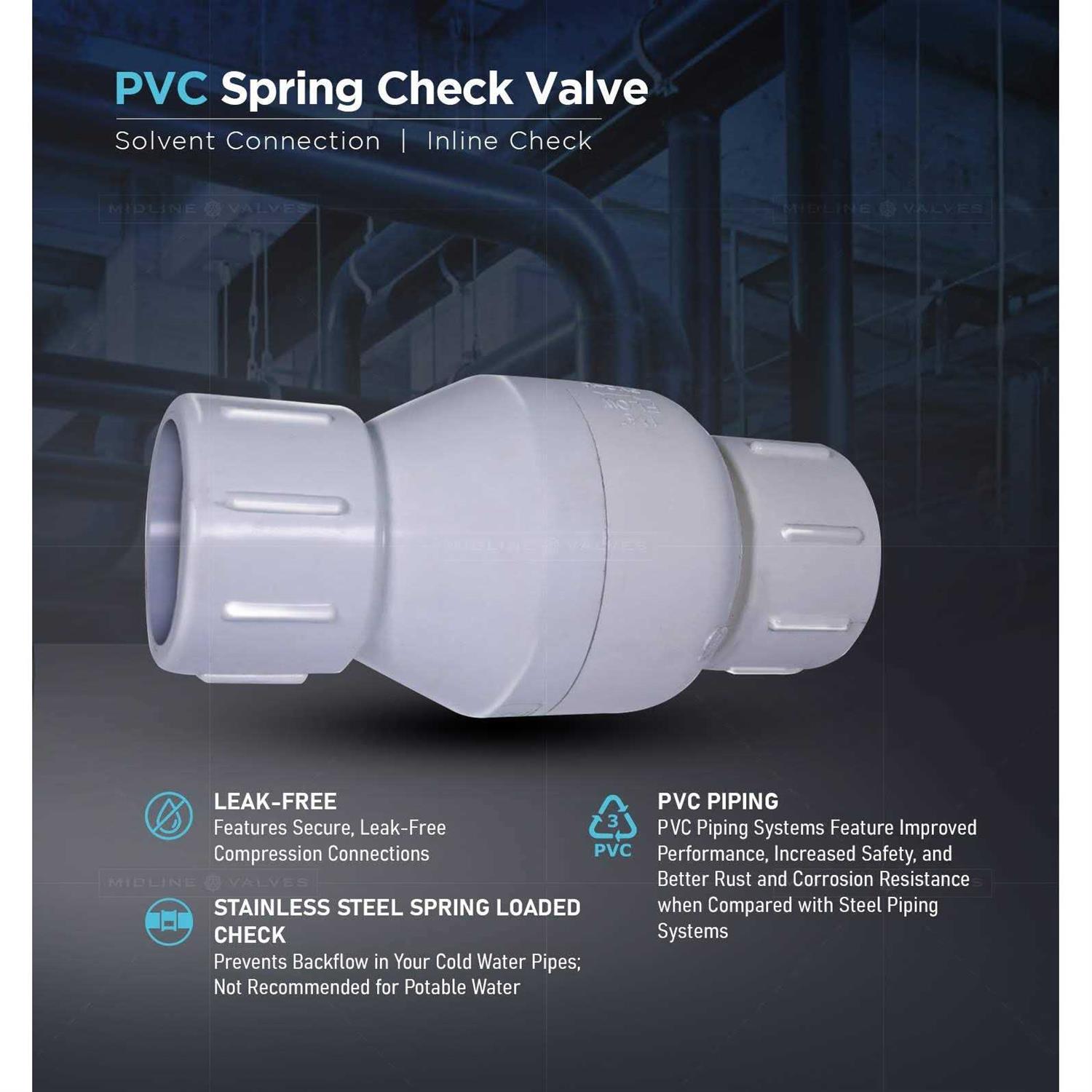 Midline Valve PVC Inline Check Valve for Backflow Prevention FIP White Plastic - Inhomebuy