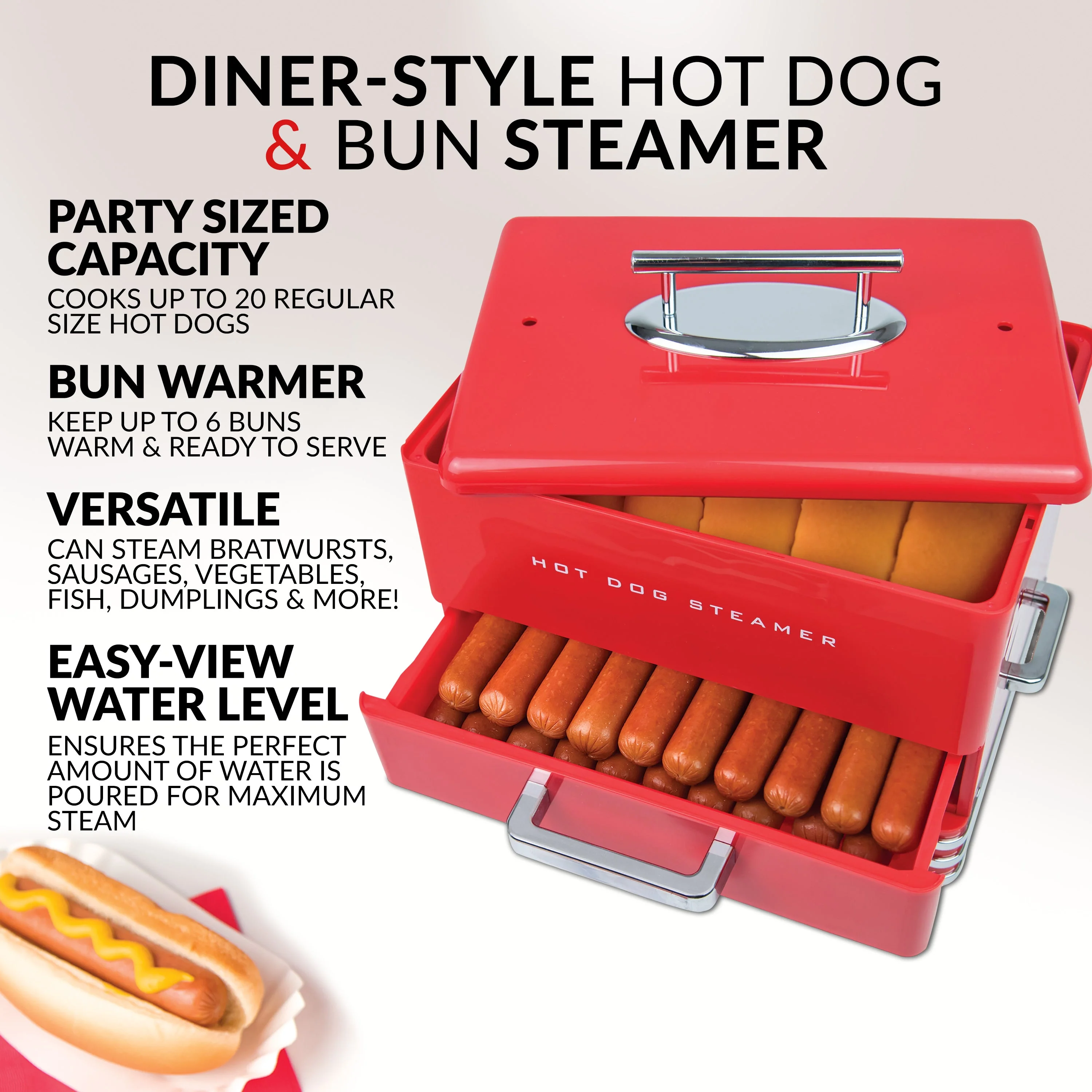 Large Diner Style Hot Dog Steamer - Inhomebuy