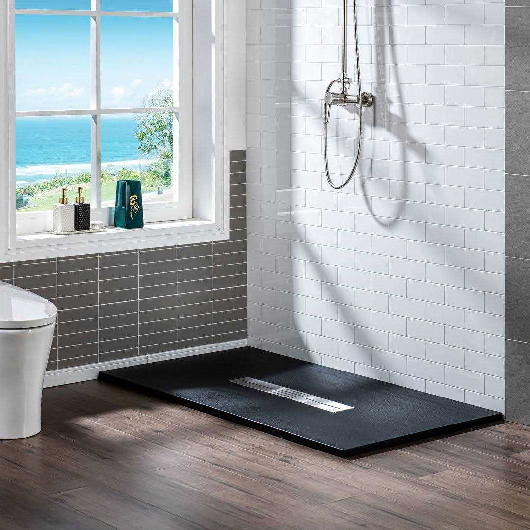 WOODBRIDGE 60 in. L x 32 in. W Alcove Zero Threshold Shower Pan Base with Left/Right Drain - Inhomebuy