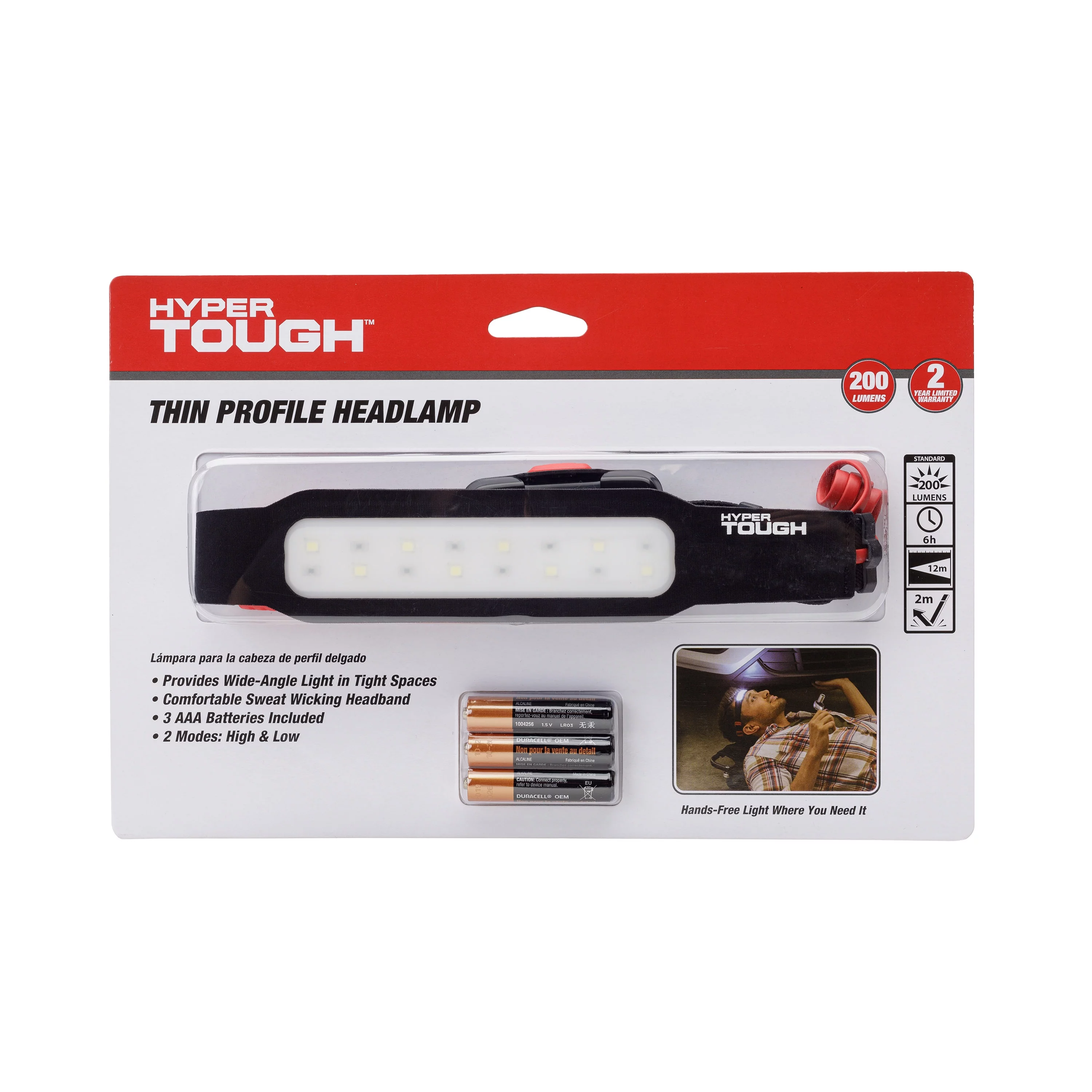 Hyper Tough 200 Lumen Thin Profile LED Headlamp - Batteries Included, 1.6 oz - Inhomebuy