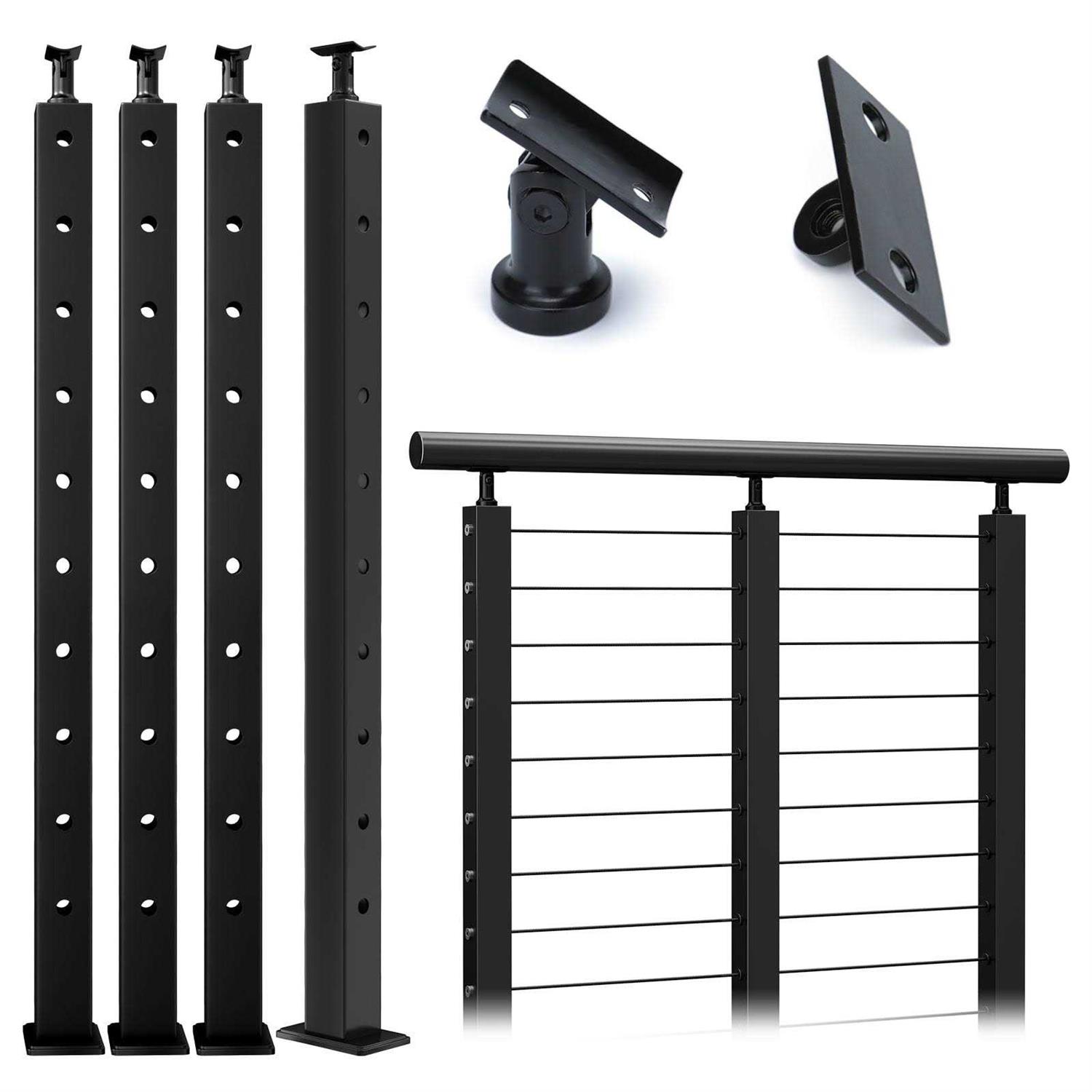 Muzata Level drilled Cable Railing Post 36x2x2 Adjustable Top Level Line Post Top Mount Stainless Steel - Inhomebuy