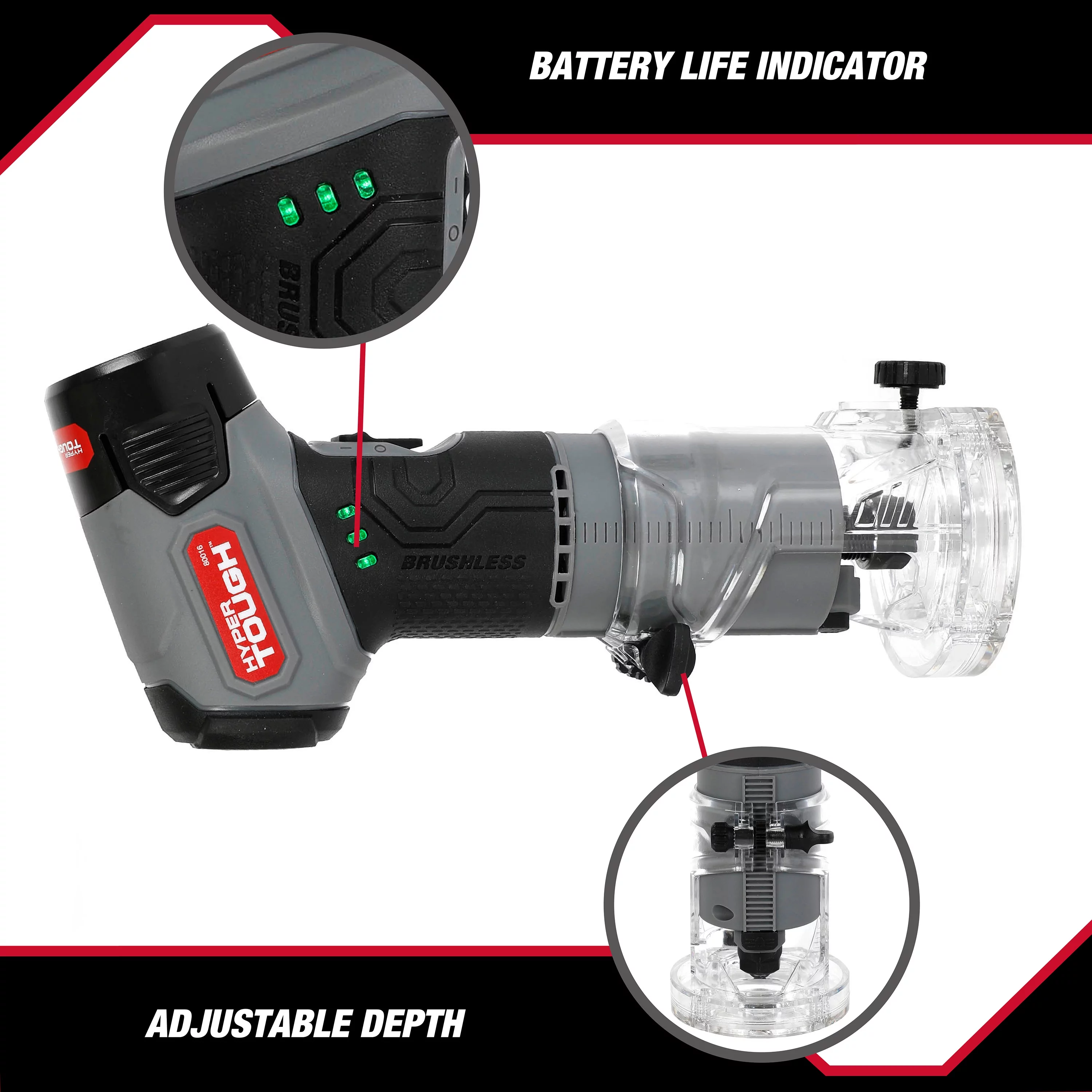 Hyper Tough 12V Max Lithium-Ion Brushless Palm Edge Router with 1.5Ah Battery and Charger, 80016 - Inhomebuy