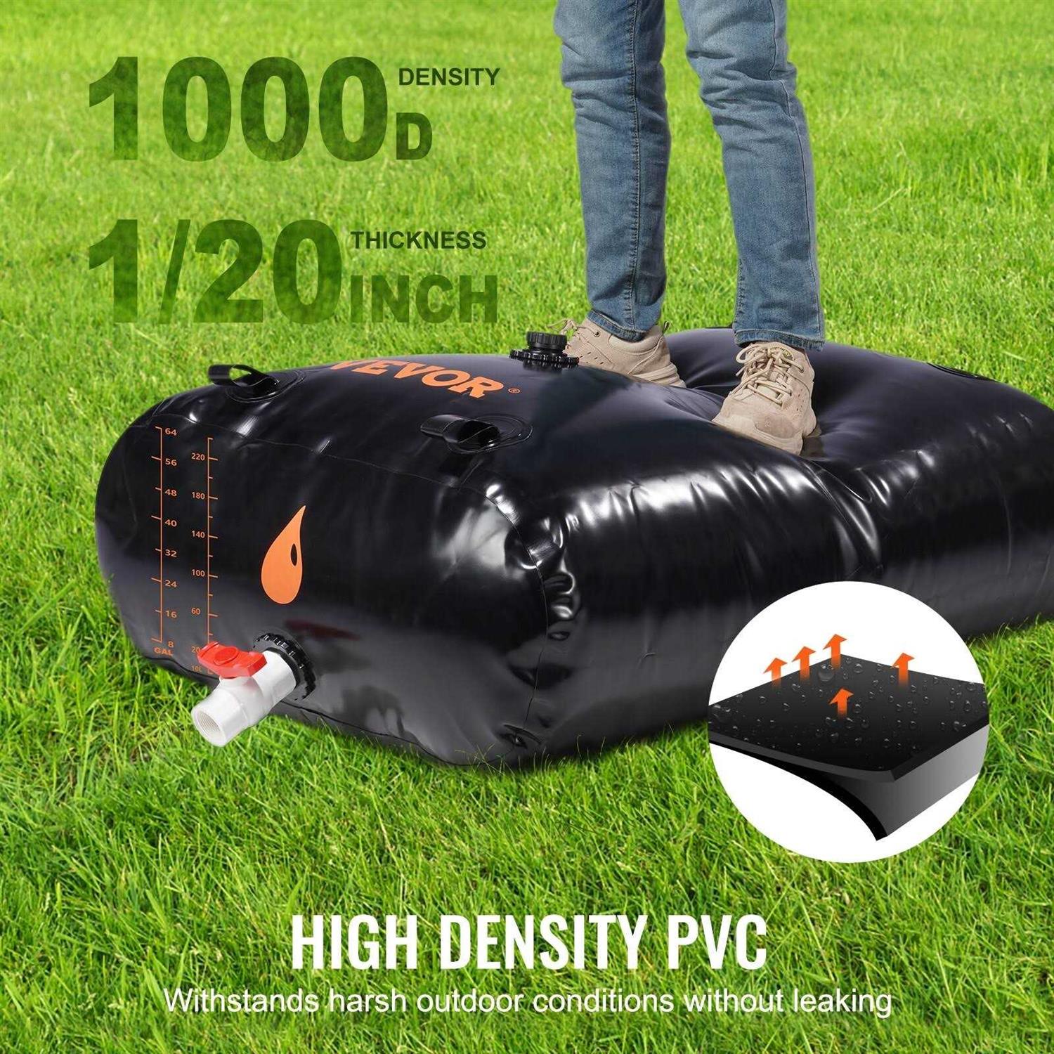 VEVOR Portable Water Storage Bladder Large Capacity Water Storage Containers,1000D PVC Water Bladder Including Spigots and Overflow Kit - Inhomebuy