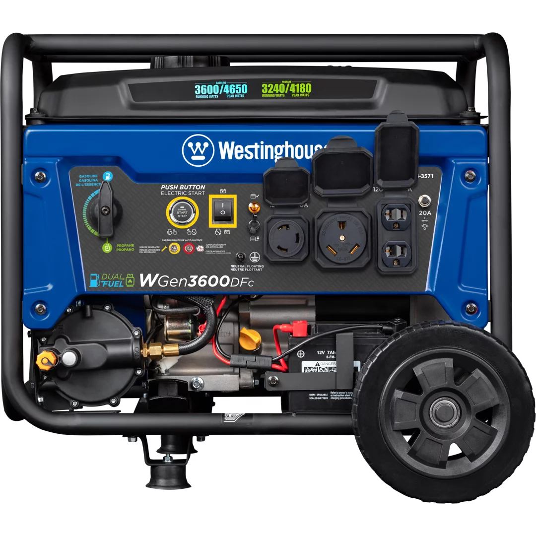 Westinghouse 4650 Peak Watt Dual Fuel Portable Generator, Remote Electric Start, RV Ready Outlet, CO Sensor - Inhomebuy