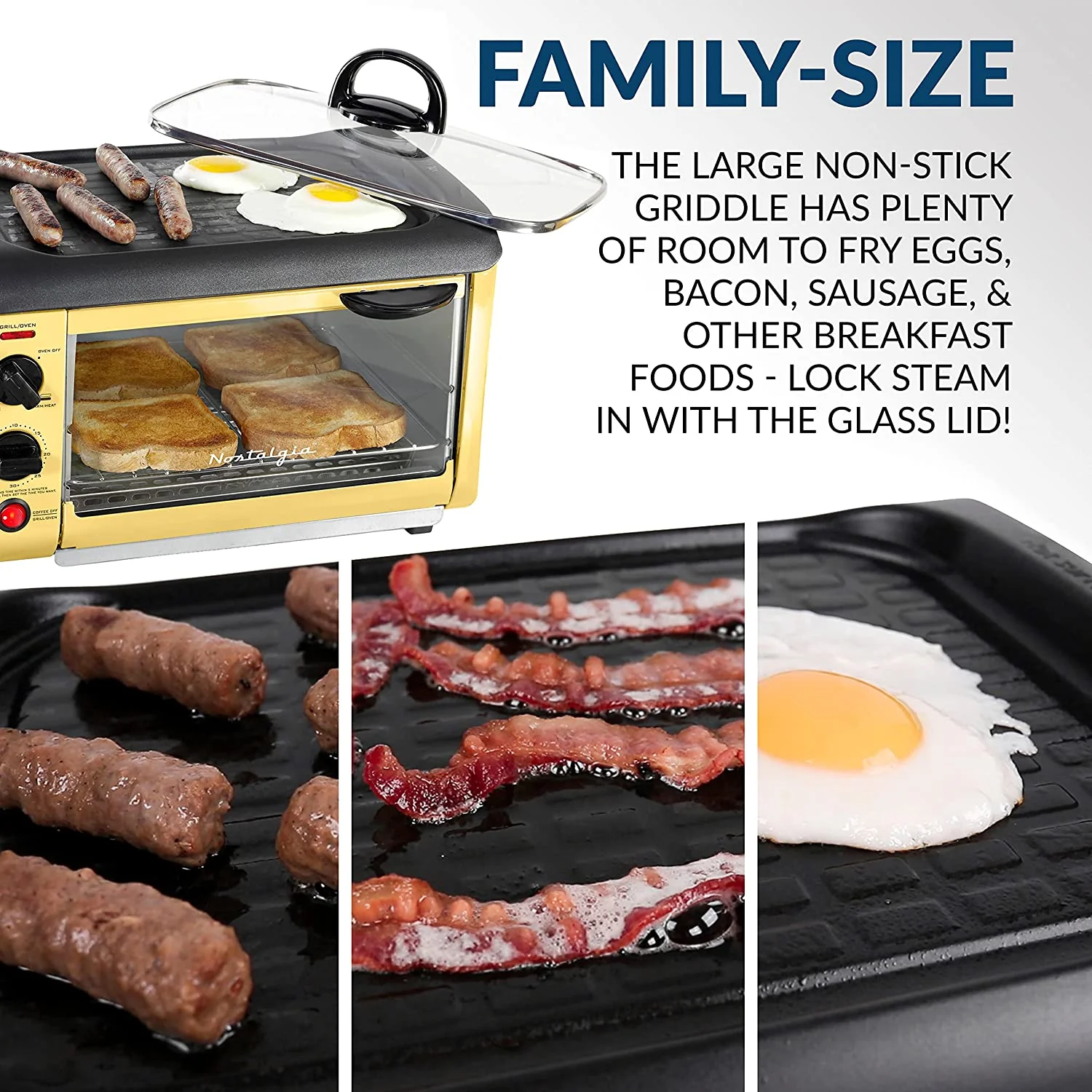 Retro 3-in-1 Family Size Electric Breakfast Station, Yellow - Inhomebuy