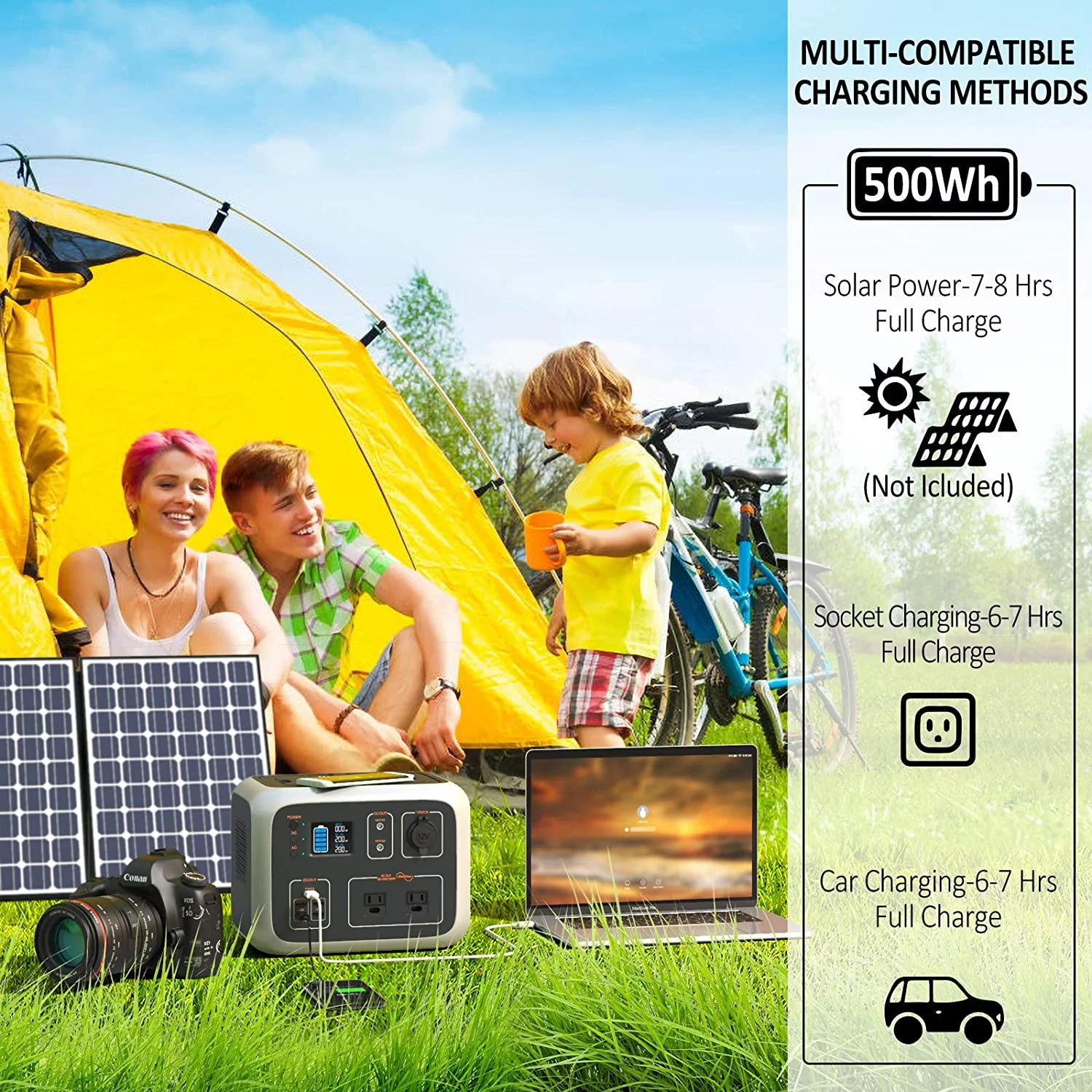 Wattfun Portable Power Station, 96000mAh/298Wh LiFePO4 Solar Generator - Inhomebuy